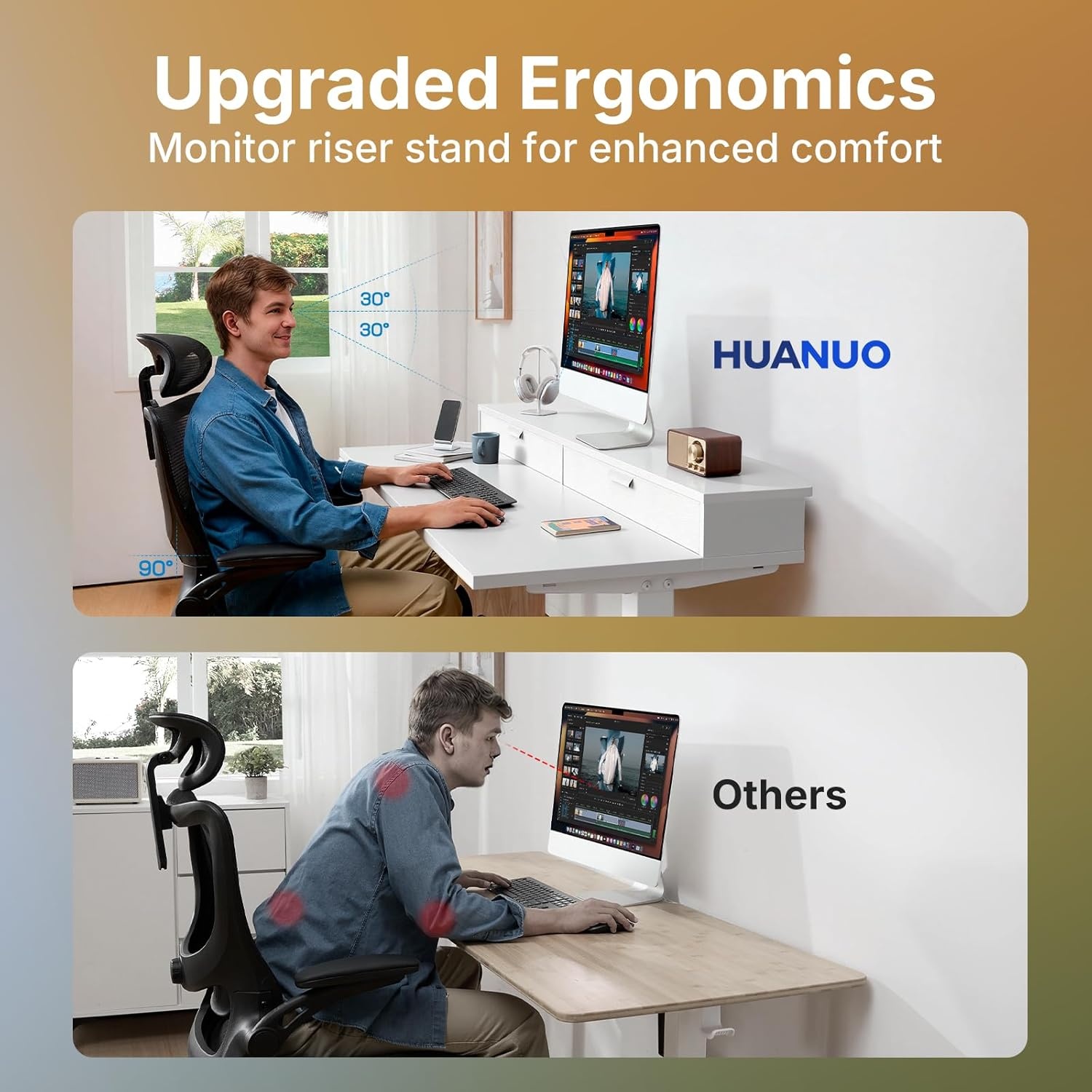 image:imageHUANUO 32 x 21 inch Small Electric Standing Desk with 2 Drawers CClamp Mount Compatible Height Adjustable Sit Stand Desk Home Office Stand Up Desk with 4 Memory Height Settings WhiteWhite