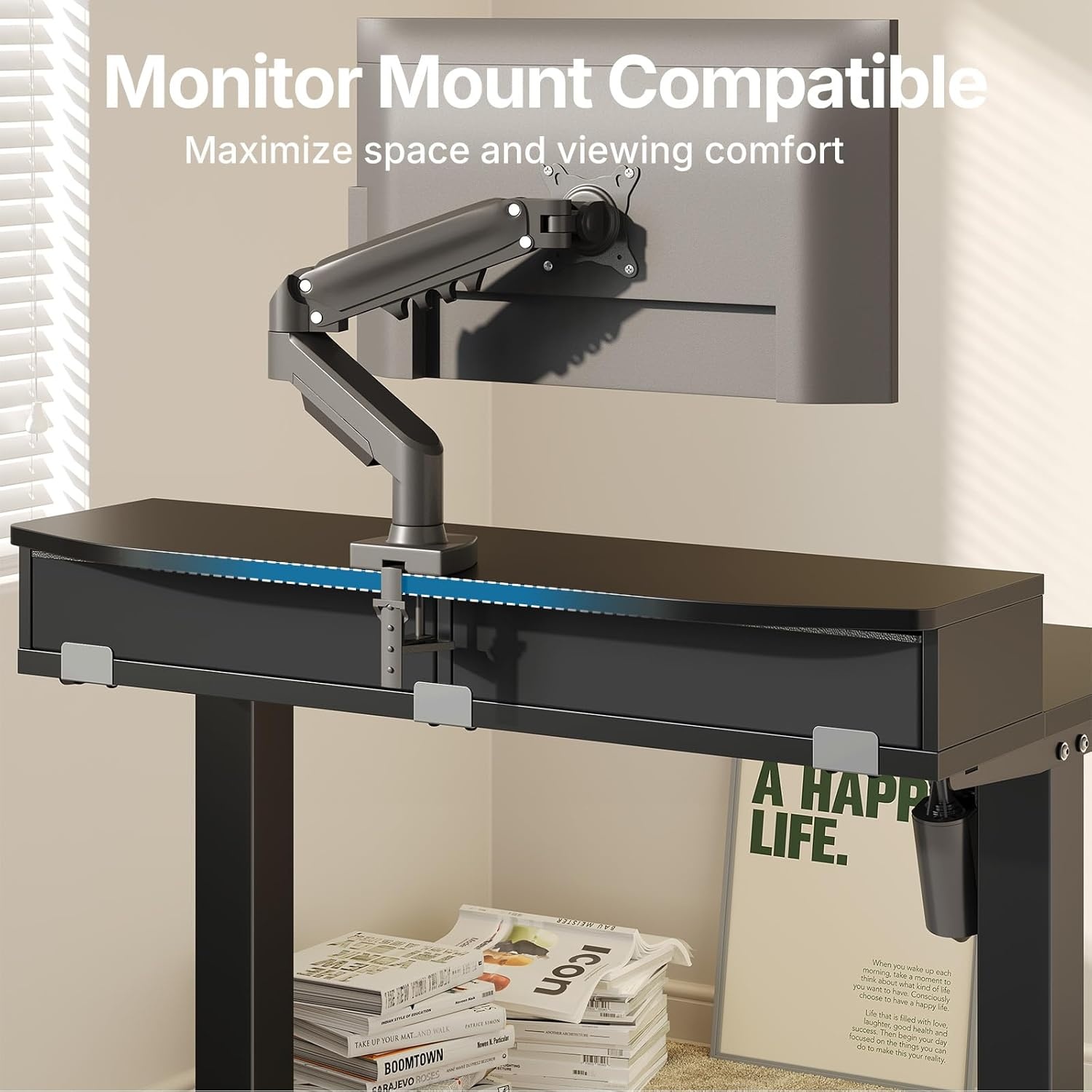 image:imageHUANUO 32 x 21 inch Small Electric Standing Desk with 2 Drawers CClamp Mount Compatible Height Adjustable Sit Stand Desk Home Office Stand Up Desk with 4 Memory Height Settings WhiteBlack