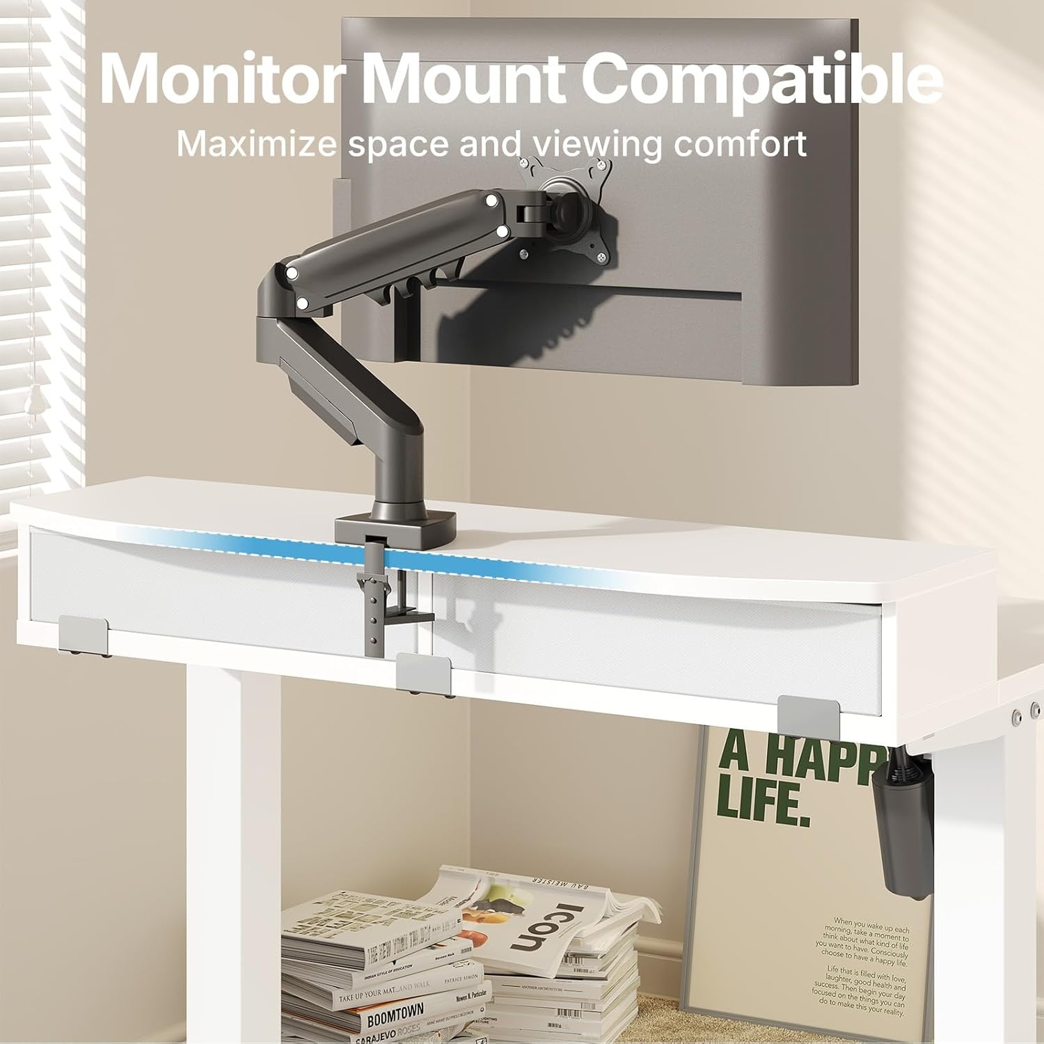 image:imageHUANUO 32 x 21 inch Small Electric Standing Desk with 2 Drawers CClamp Mount Compatible Height Adjustable Sit Stand Desk Home Office Stand Up Desk with 4 Memory Height Settings WhiteWhite
