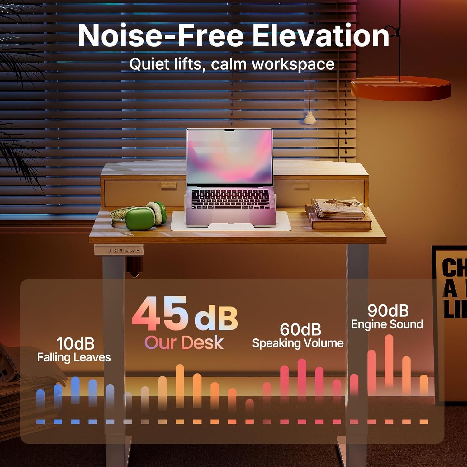 image:imageHUANUO 32 x 21 inch Small Electric Standing Desk with 2 Drawers CClamp Mount Compatible Height Adjustable Sit Stand Desk Home Office Stand Up Desk with 4 Memory Height Settings WhiteLight Walnut