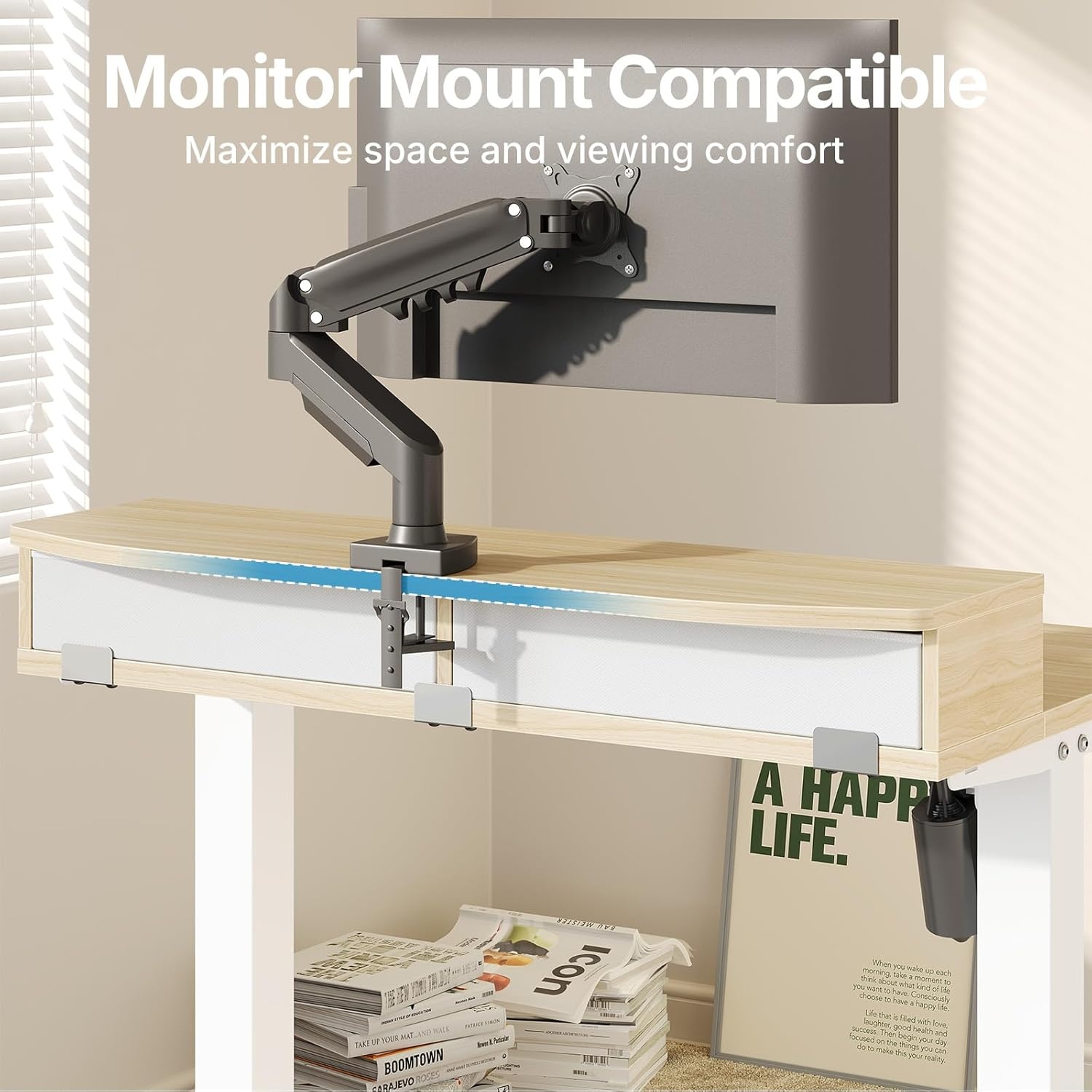 image:imageHUANUO 32 x 21 inch Small Electric Standing Desk with 2 Drawers CClamp Mount Compatible Height Adjustable Sit Stand Desk Home Office Stand Up Desk with 4 Memory Height Settings WhiteLight Walnut
