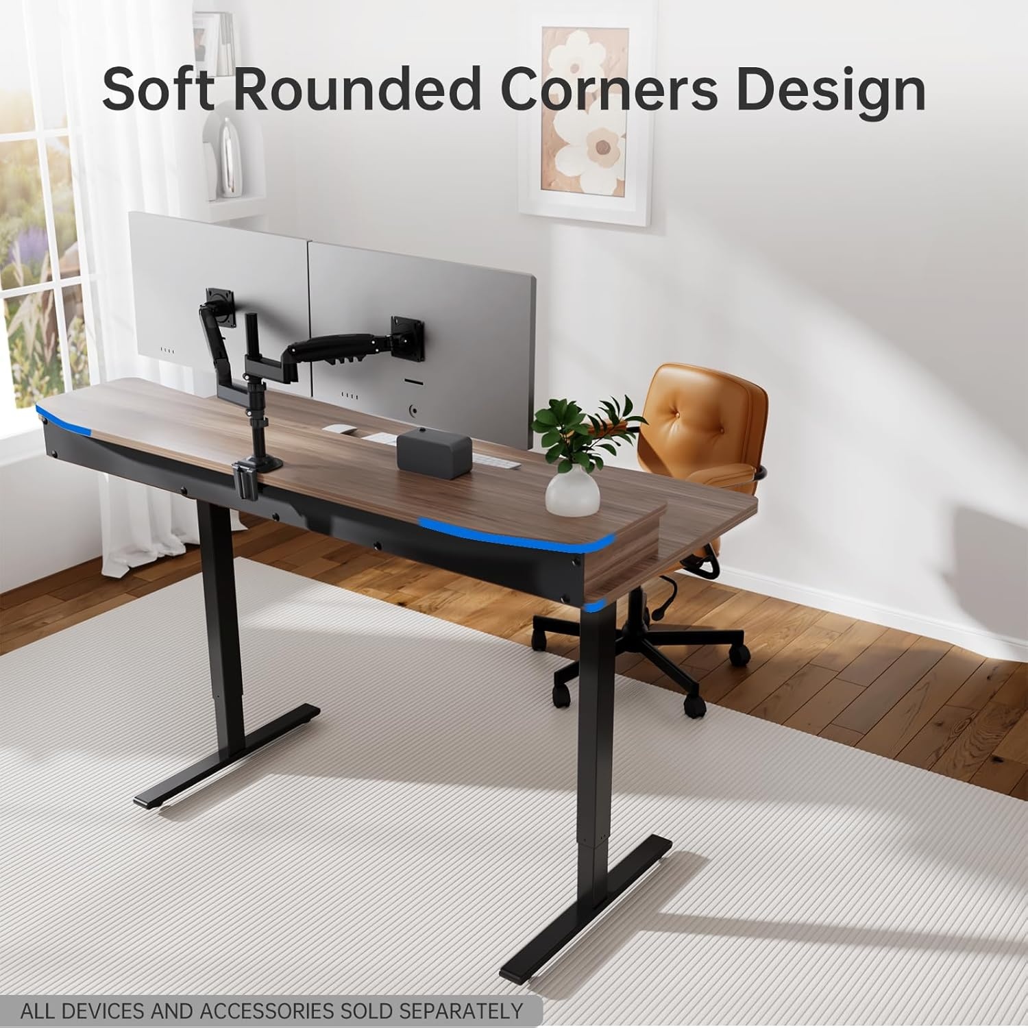 image:imageHUANUO 48 x 24 Electric Standing Desk with 2 Drawers CClamp Mount Compatible Height Adjustable Computer Desk Home Office Stand Up Desk with 4 Preset Heights amp 2 Hooks BlackWalnut