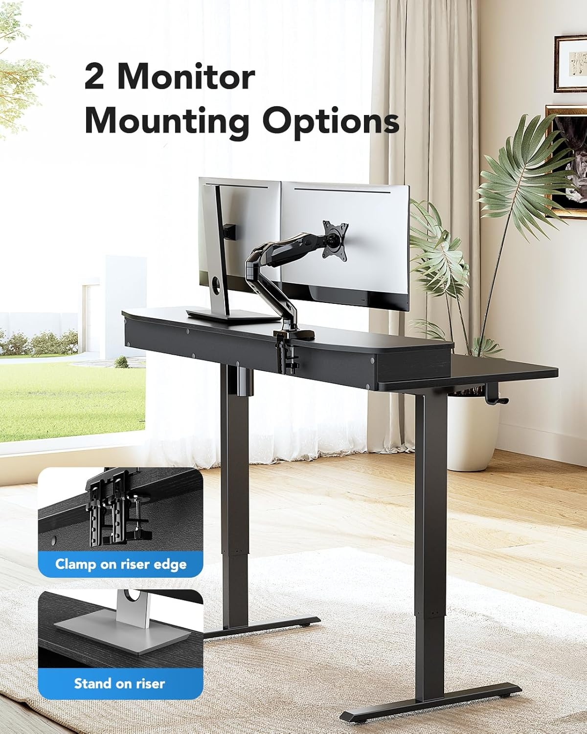 image:imageHUANUO 48 x 24 Electric Standing Desk with 2 Drawers CClamp Mount Compatible Height Adjustable Computer Desk Home Office Stand Up Desk with 4 Preset Heights amp 2 Hooks BlackBlack