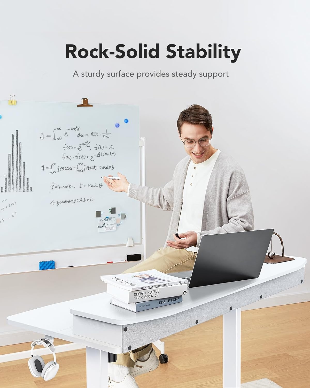 image:imageHUANUO 48 x 24 Electric Standing Desk with 2 Drawers CClamp Mount Compatible Height Adjustable Computer Desk Home Office Stand Up Desk with 4 Preset Heights amp 2 Hooks BlackWhite