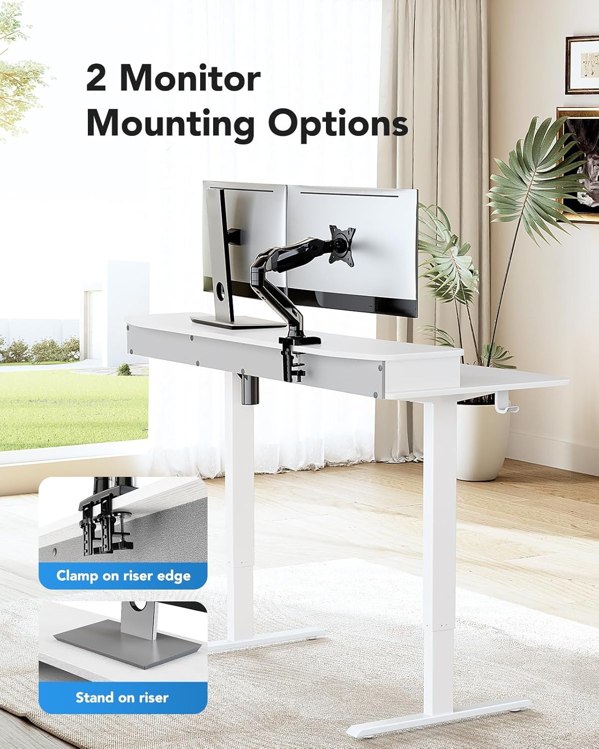 image:imageHUANUO 48 x 24 Electric Standing Desk with 2 Drawers CClamp Mount Compatible Height Adjustable Computer Desk Home Office Stand Up Desk with 4 Preset Heights amp 2 Hooks BlackWhite