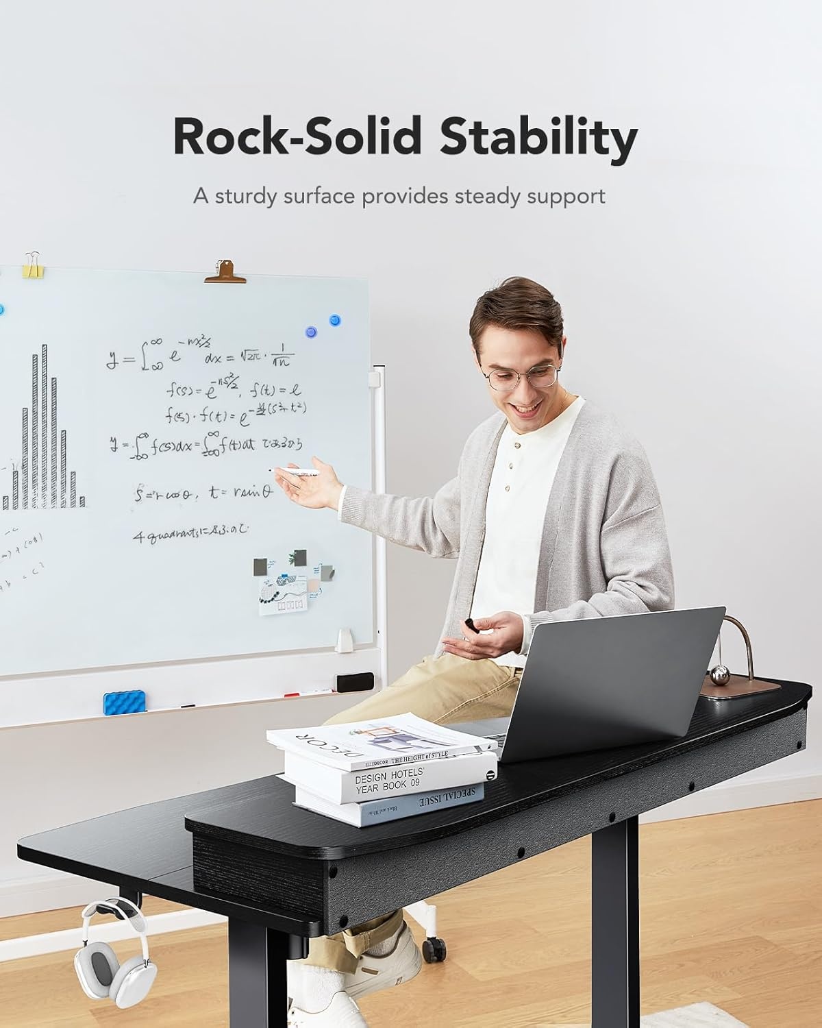 image:imageHUANUO 48 x 24 Electric Standing Desk with 2 Drawers CClamp Mount Compatible Height Adjustable Computer Desk Home Office Stand Up Desk with 4 Preset Heights amp 2 Hooks BlackBlack