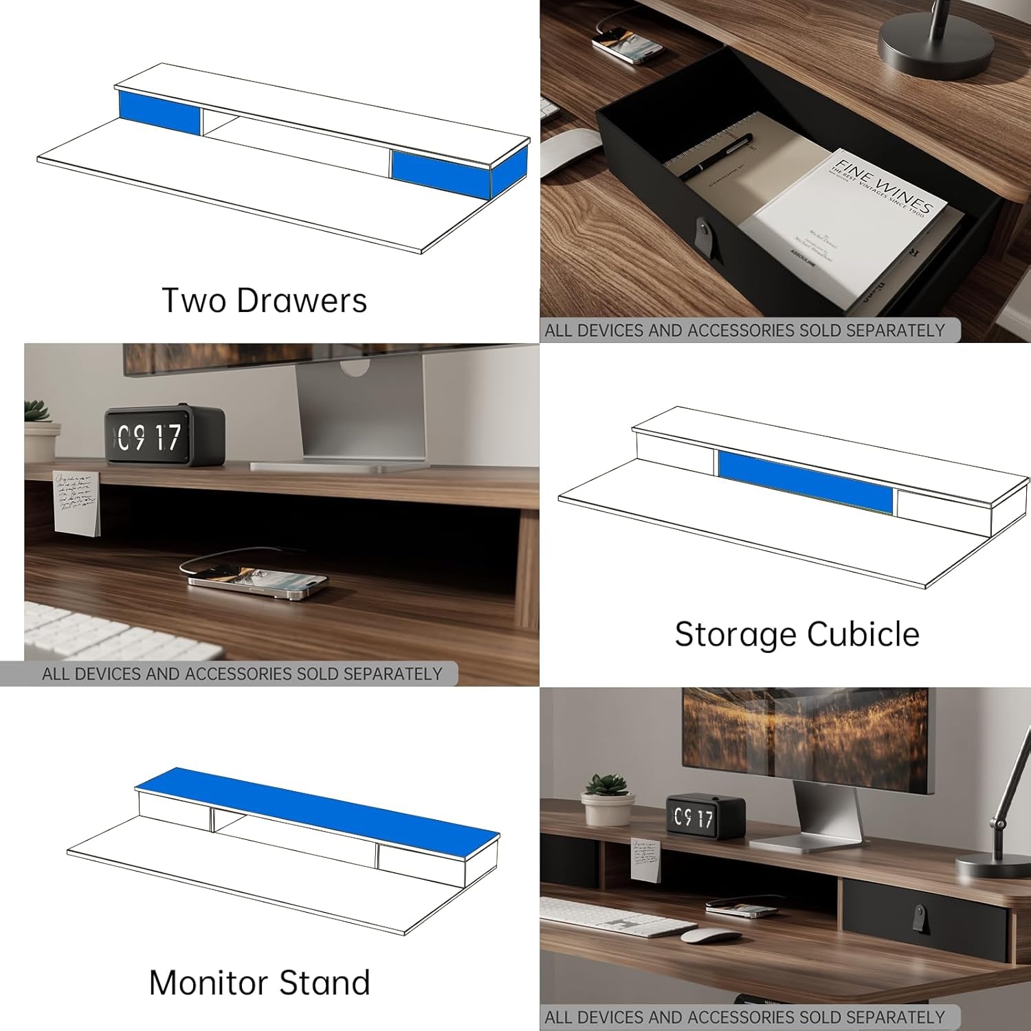 image:imageHUANUO 48 x 24 Electric Standing Desk with 2 Drawers CClamp Mount Compatible Height Adjustable Computer Desk Home Office Stand Up Desk with 4 Preset Heights amp 2 Hooks BlackWalnut