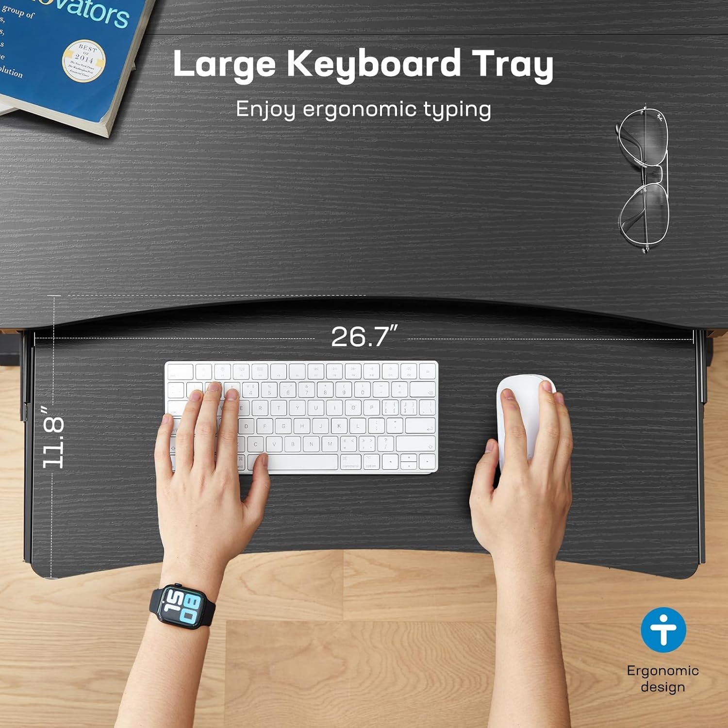 image:imageHUANUO 55 x 26 Electric Standing Desk with 2 Drawers amp 267 Large Keyboard Tray CClamp Mount Compatible Adjustable Computer Desk for Home Office Stand Up Desk with 4 Height Presets VintageBlack