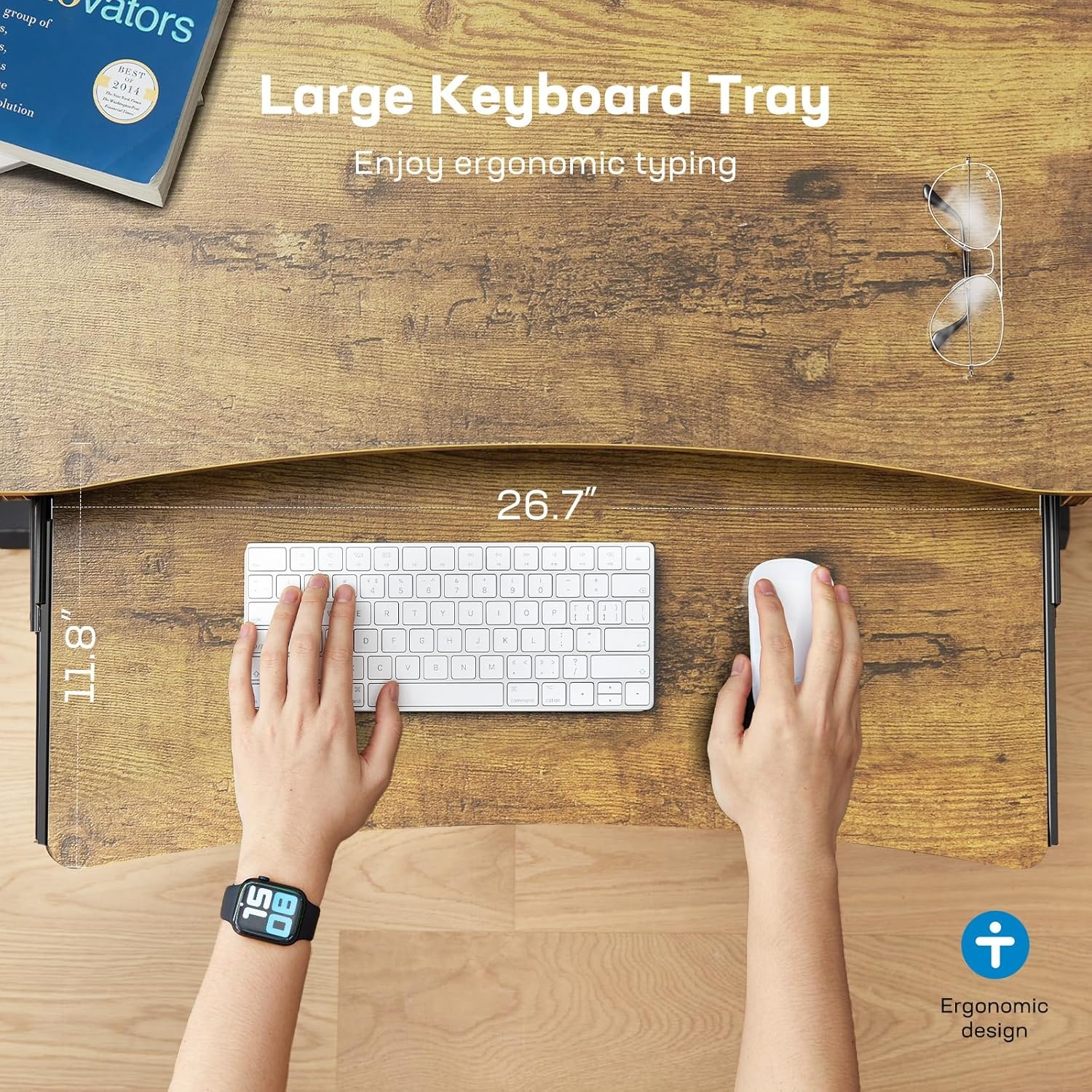 image:imageHUANUO 55 x 26 Electric Standing Desk with 2 Drawers amp 267 Large Keyboard Tray CClamp Mount Compatible Adjustable Computer Desk for Home Office Stand Up Desk with 4 Height Presets VintageVintage Brown