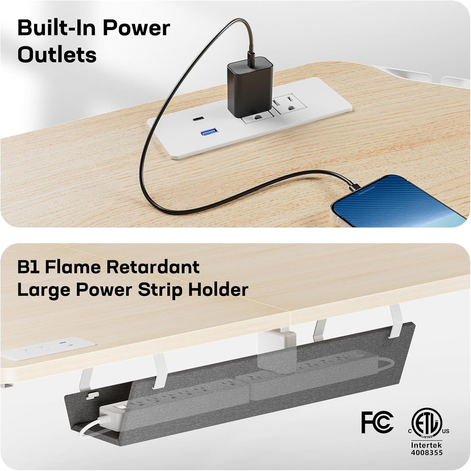 image:imageHUANUO 63 LShaped Standing Desk Builtin Power Outlets Electric Height Adjustable Corner Computer Desk Large Power Strip Holder Sit Stand Up Desk with 3 Preset Heights BlackNatural Wood
