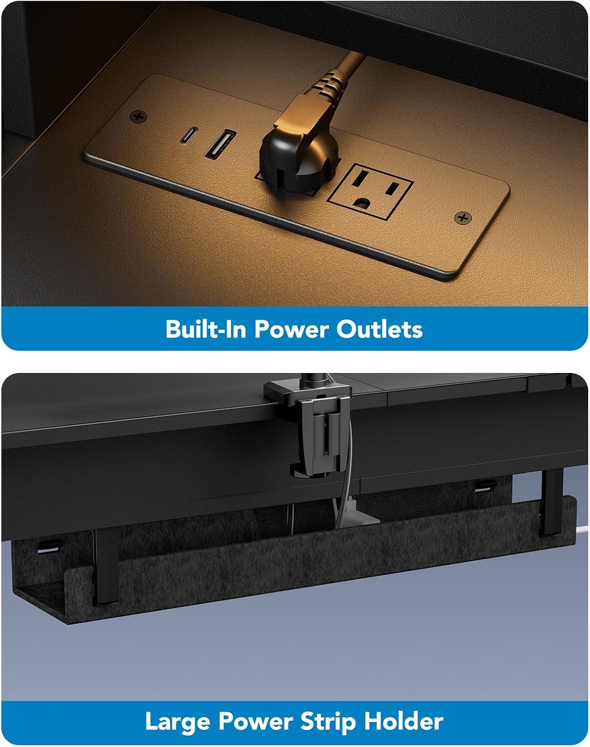 image:imageHUANUO 65 LShaped Standing Desk with Power Outlets amp LED Strip Electric Height Adjustable Corner Computer Desk Sit Stand Up Desk with 3 Drawers BlackBlack