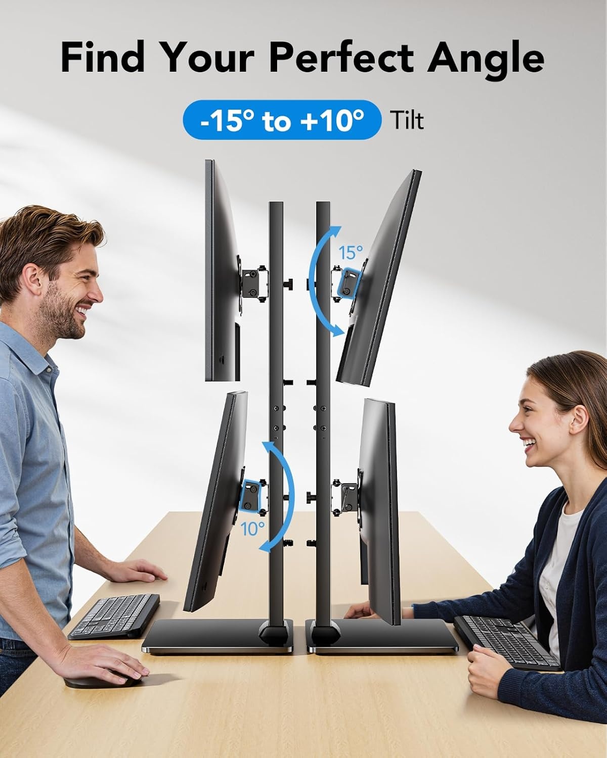 image:imageHUANUO Dual Monitor Stand for 13 to 34 Inch Max Load 44 lbs Vertical Monitor Mount Freestanding Monitor Riser with Swivel Tilt Rotation 13 Height Settings Max VESA 100x100