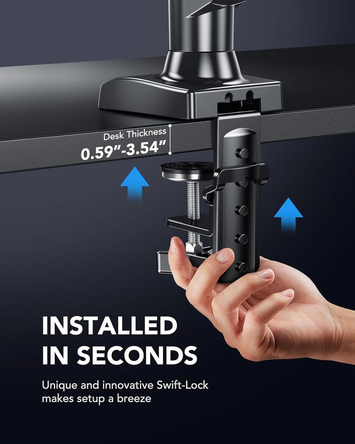 image:imageHUANUO FlowLift Single Monitor Mount 13 to 32 Inch Monitor Arm Adjustable Monitor Stand Vesa Mount with Clamp and Grommet Base Fits 44 to 198lbs LCD Computer MonitorsBlack