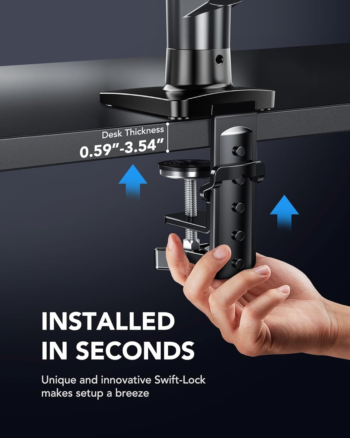 image:imageHUANUO FlowLift Single Monitor Mount 13 to 32 Inch Monitor Arm Adjustable Monitor Stand Vesa Mount with Clamp and Grommet Base Fits 44 to 198lbs LCD Computer MonitorsBlack