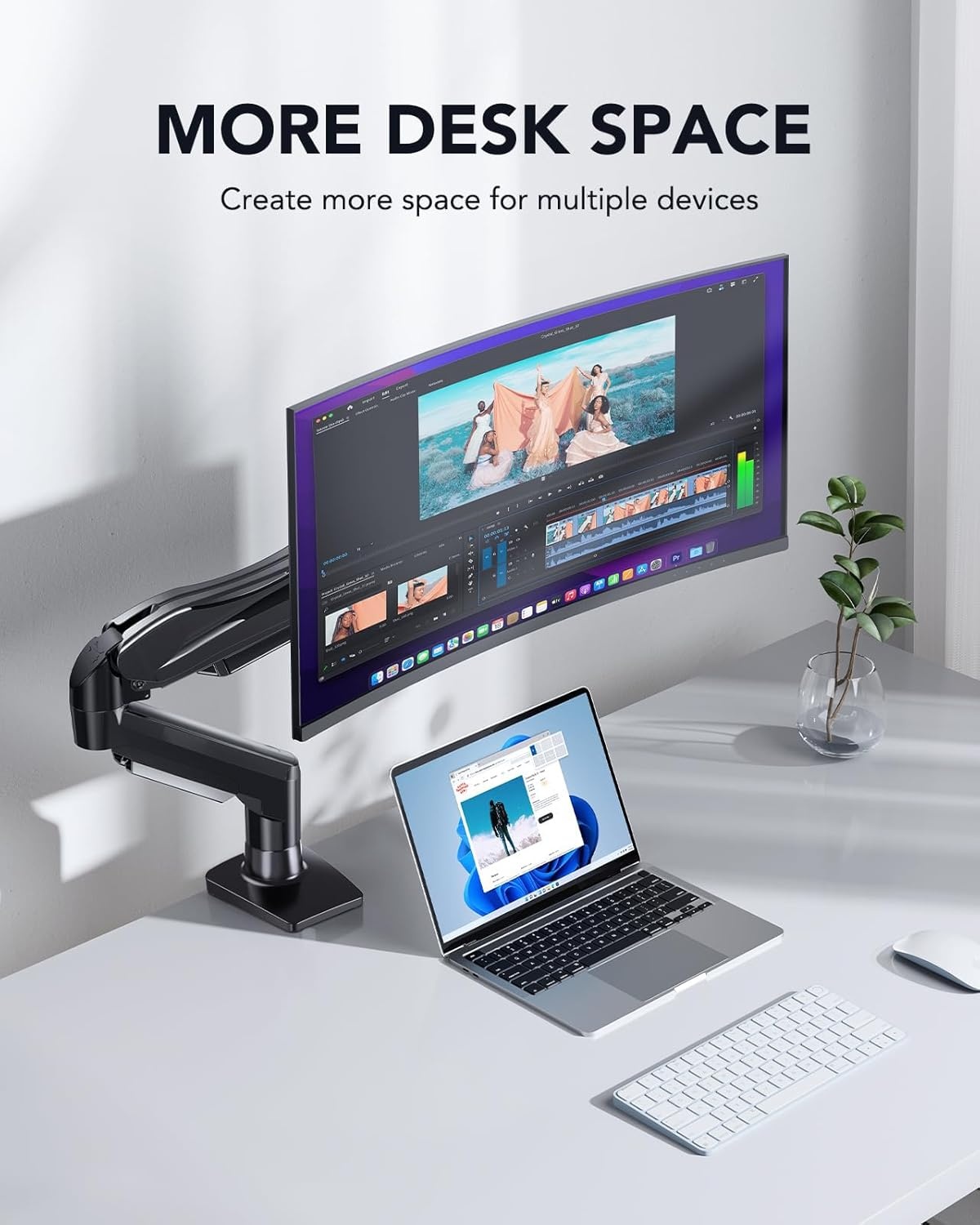 image:imageHUANUO FlowLift Single Monitor Mount 13 to 32 Inch Monitor Arm Adjustable Monitor Stand Vesa Mount with Clamp and Grommet Base Fits 44 to 198lbs LCD Computer MonitorsBlack