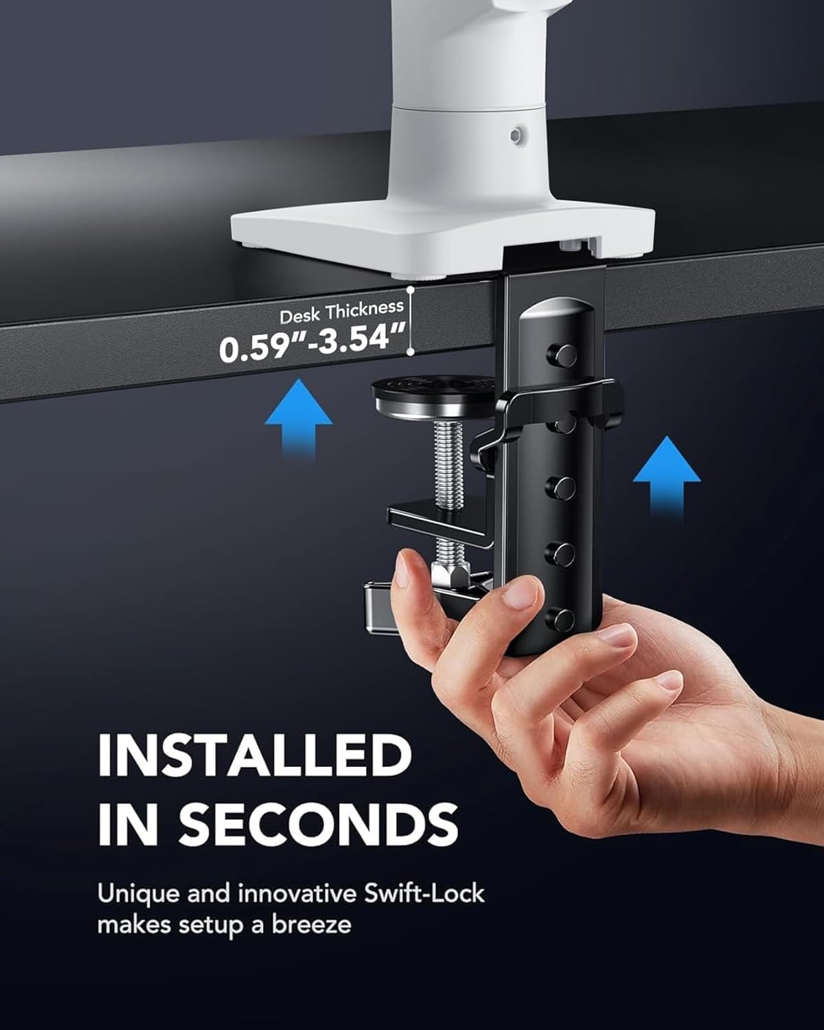 image:imageHUANUO FlowLift Single Monitor Mount 13 to 32 Inch Monitor Arm Adjustable Monitor Stand Vesa Mount with Clamp and Grommet Base Fits 44 to 198lbs LCD Computer MonitorsWhite