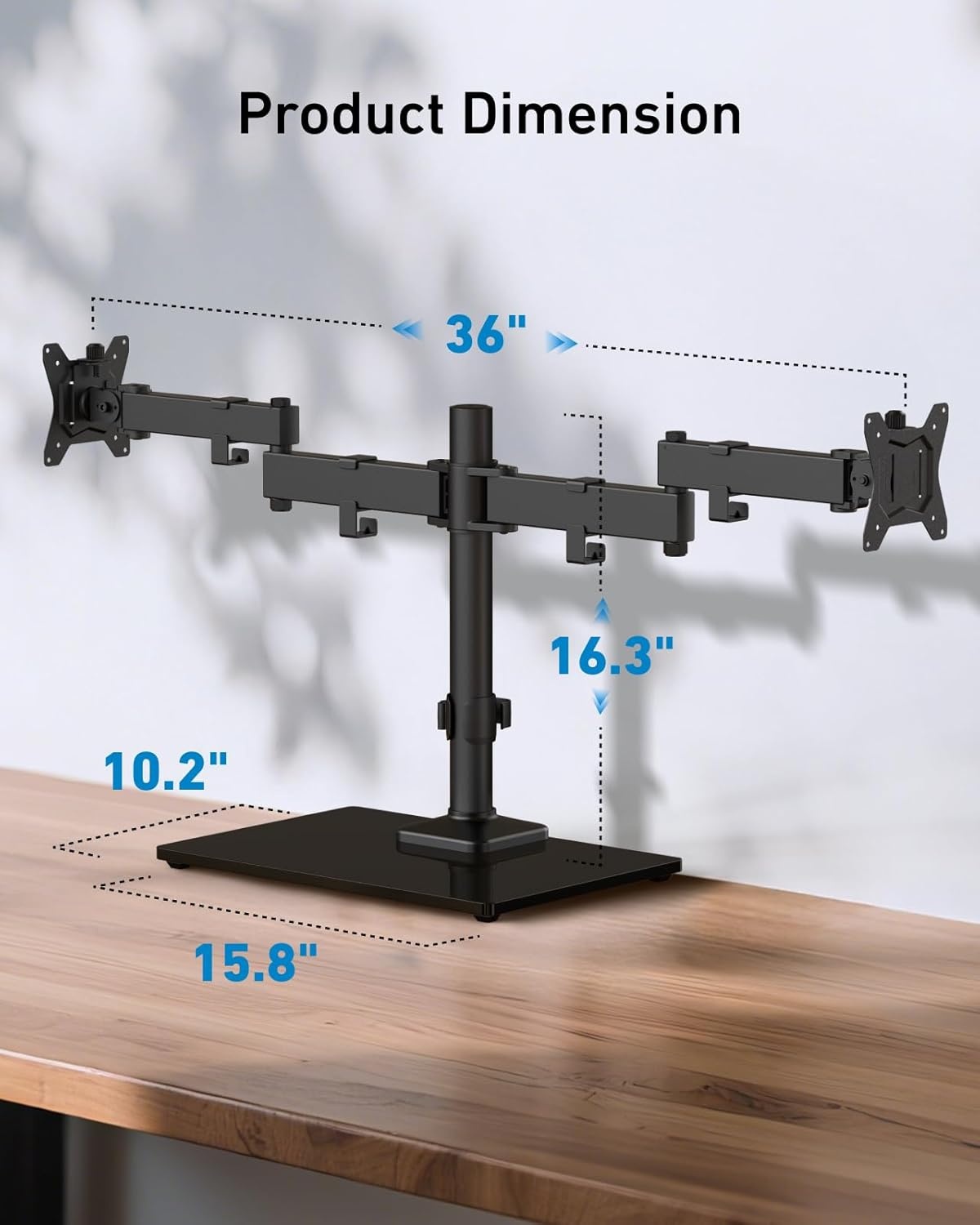 image:imageHUANUO Freestanding Dual Monitor Stand 32 Inch Dual Monitor Mount for 2 Screens Holds up to 198 lbs per Arm Gaming Monitor Arm Riser with TemperedGlass Base Tilt Swivel Rotation Black