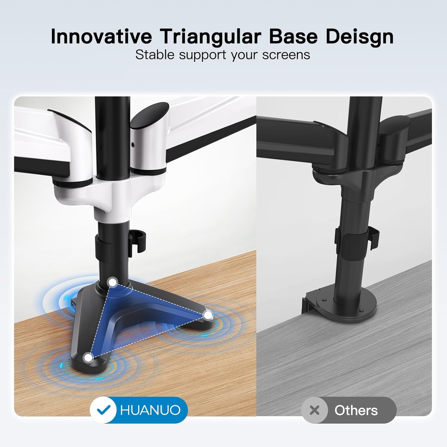 image:imageHUANUO Gaming Triple Monitor Stand Full Motion Articulating Triple Monitor Mount Fit 17 to 32 inch FlatCurved LCD Computer Screens with Clamp Grommet Kit SilverWhite