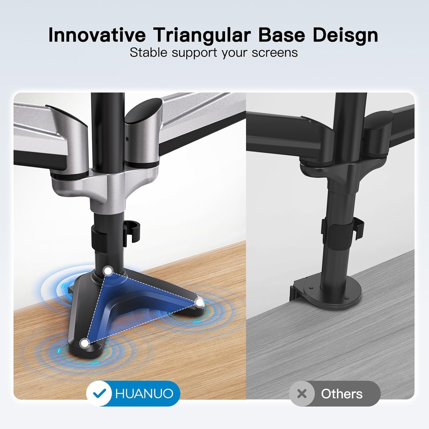 image:imageHUANUO Gaming Triple Monitor Stand Full Motion Articulating Triple Monitor Mount Fit 17 to 32 inch FlatCurved LCD Computer Screens with Clamp Grommet Kit SilverSilver