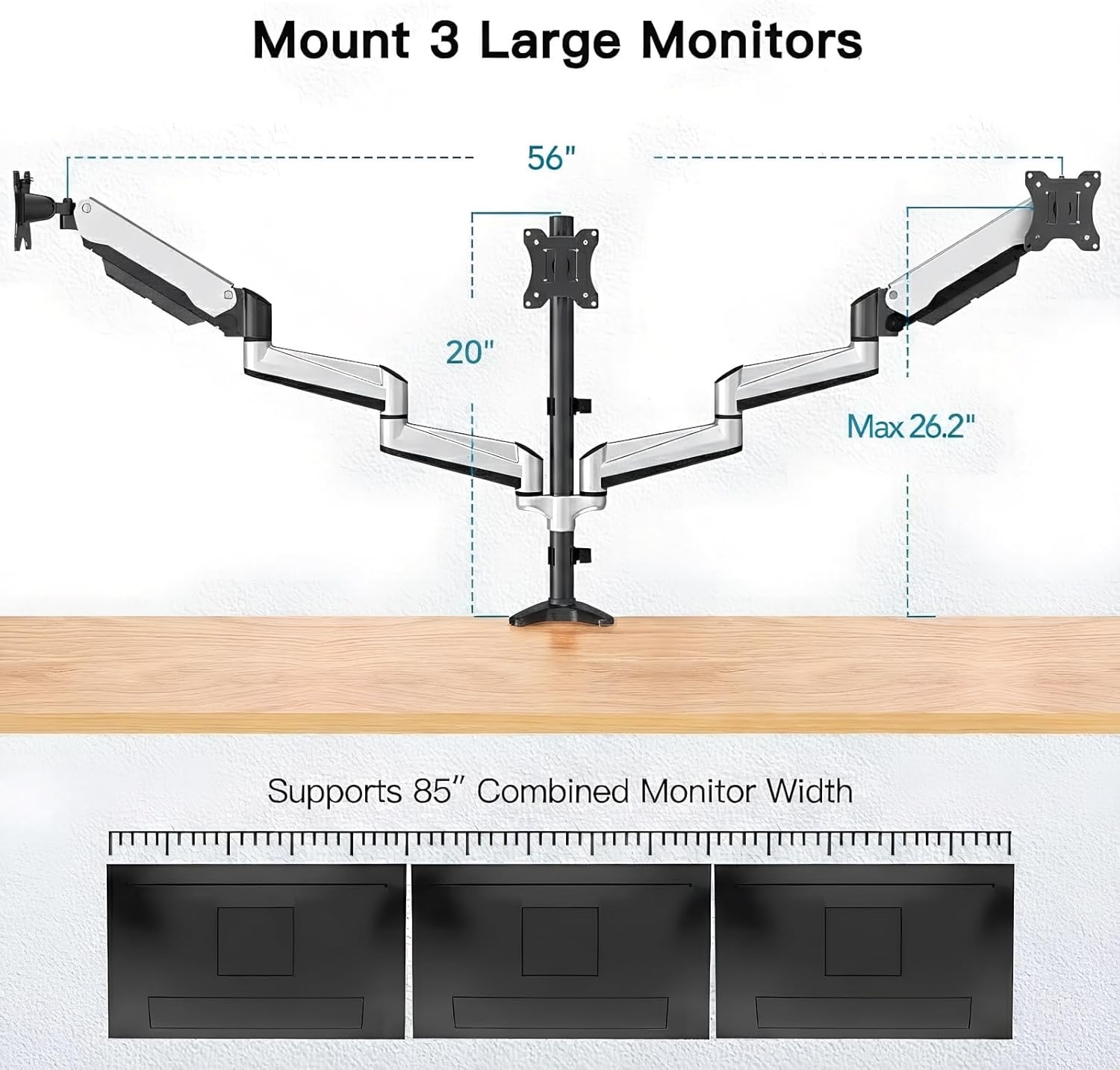 image:imageHUANUO Gaming Triple Monitor Stand Full Motion Articulating Triple Monitor Mount Fit 17 to 32 inch FlatCurved LCD Computer Screens with Clamp Grommet Kit SilverSilver