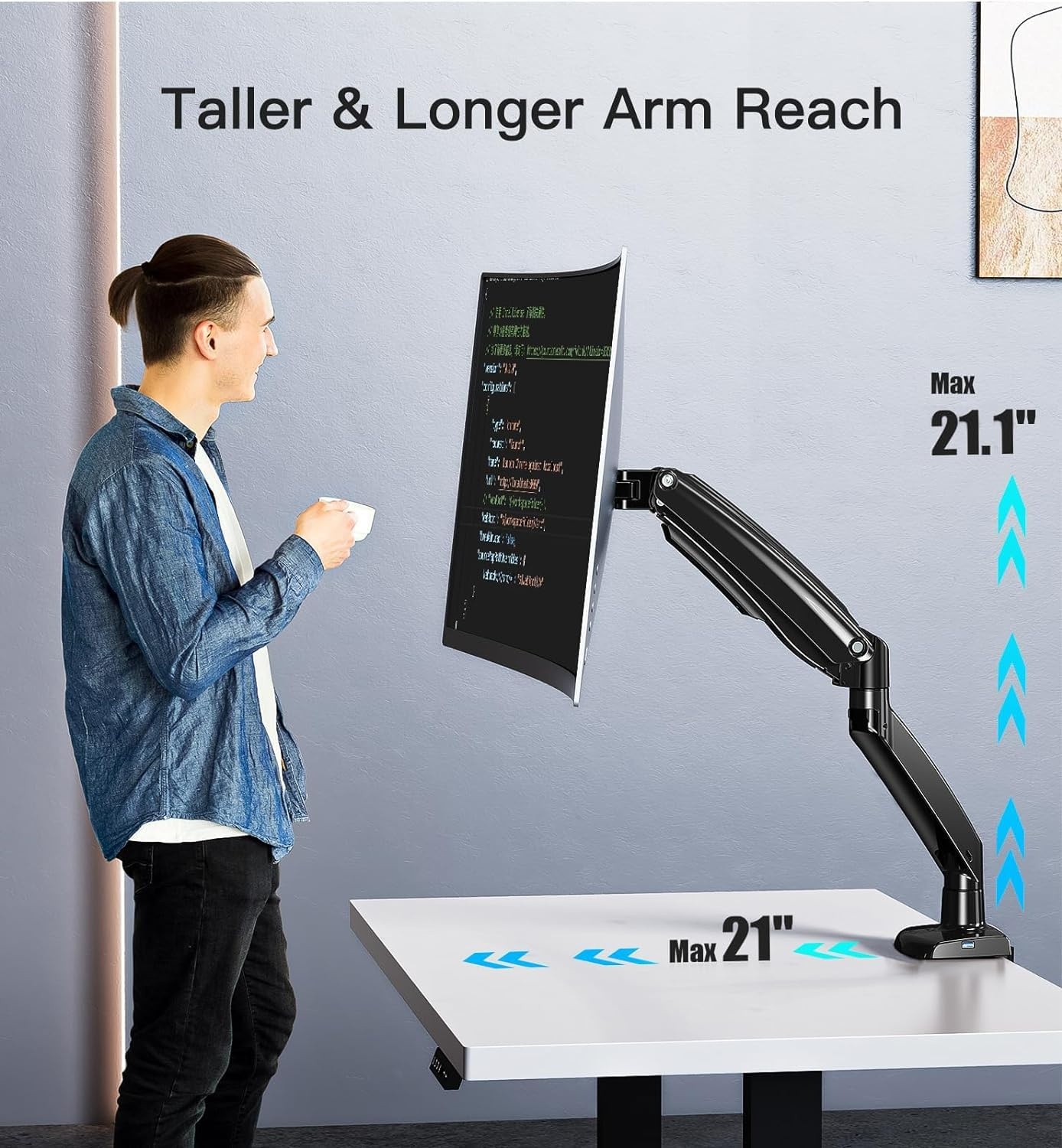 image:imageHUANUO Heavy Duty Monitor Arm for 49Inch UltrawideCurved Screens Full Motion Adjustable Monitor Mount with AircraftGrade Aluminum Holds 264lbs VESA 75x75100x100mm1349