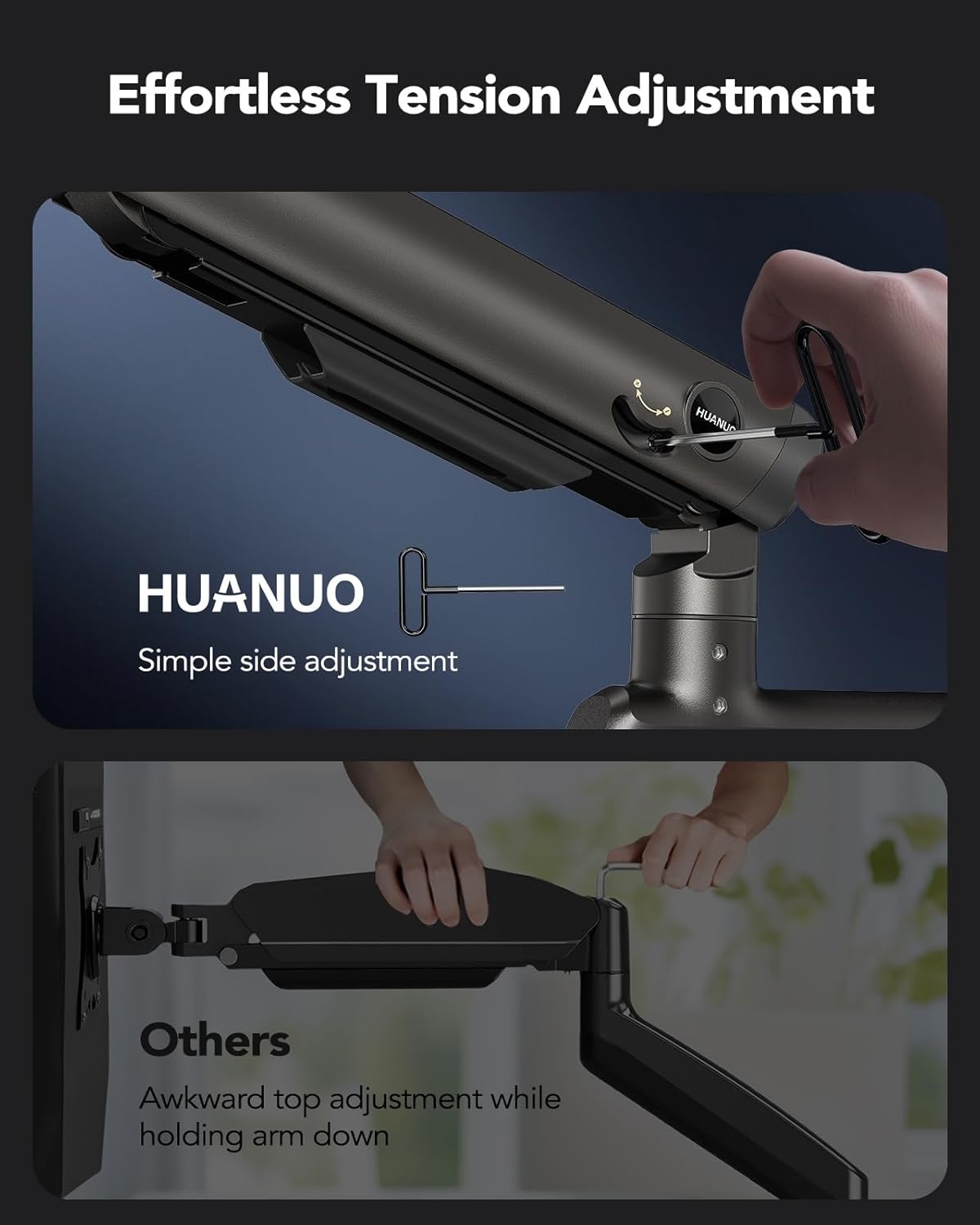 image:imageHUANUO RGB Heavy Duty Monitor Arm for Ultrawide Screens up to 57 Holds 44 lbs Tall Ultrawide Monitor Stand with 291 Max Height Fully Adjustable Single Computer Desk Mount Max VESA 100x100mmRGB
