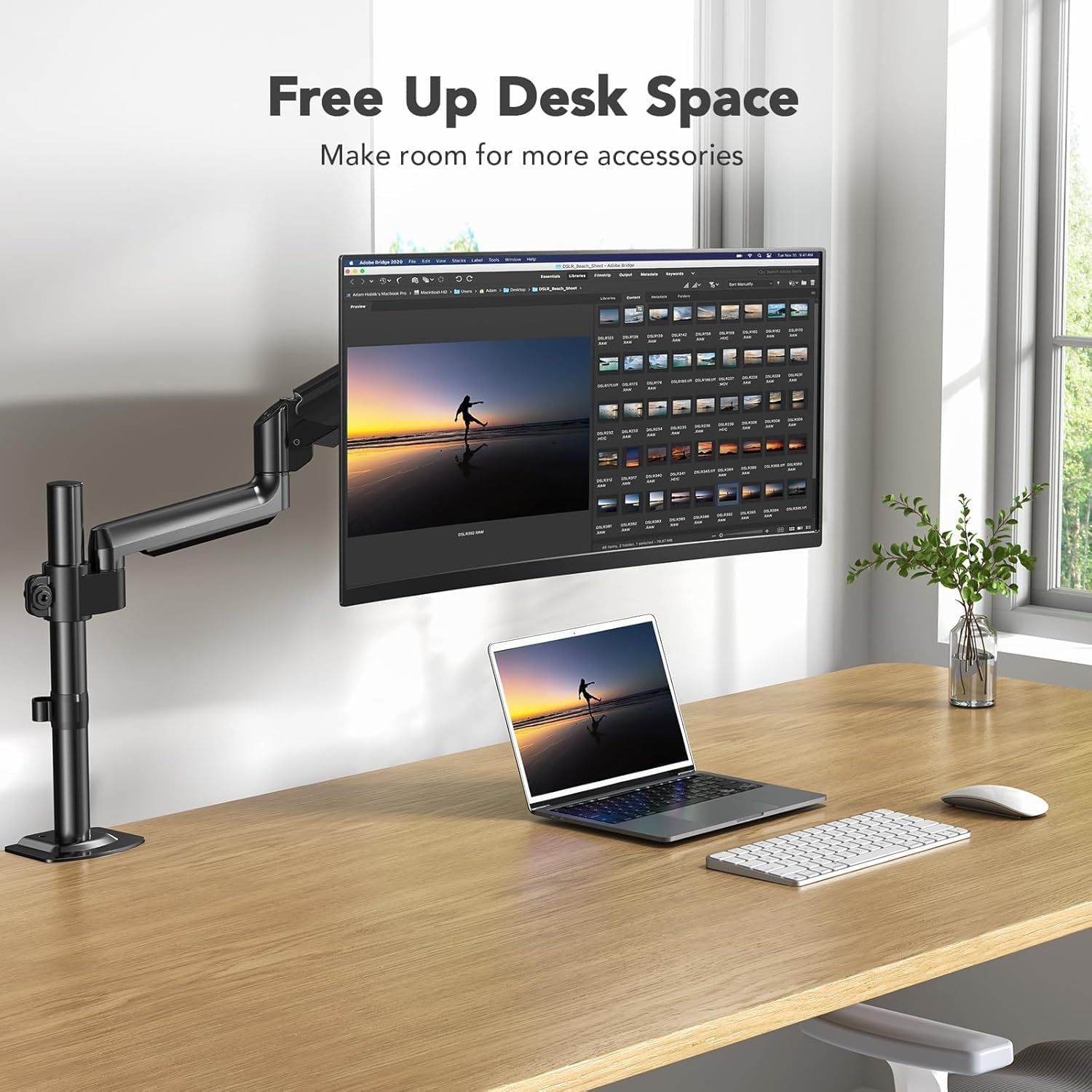 image:imageHUANUO Single Monitor Arm Tall Computer Monitor Stand for 1332 inch Screens Holds 44198 lbs Adjustable Monitor Mount Gas Spring Full Motion with CClamp amp Grommet Base VESA 75x75 or 100x100mm