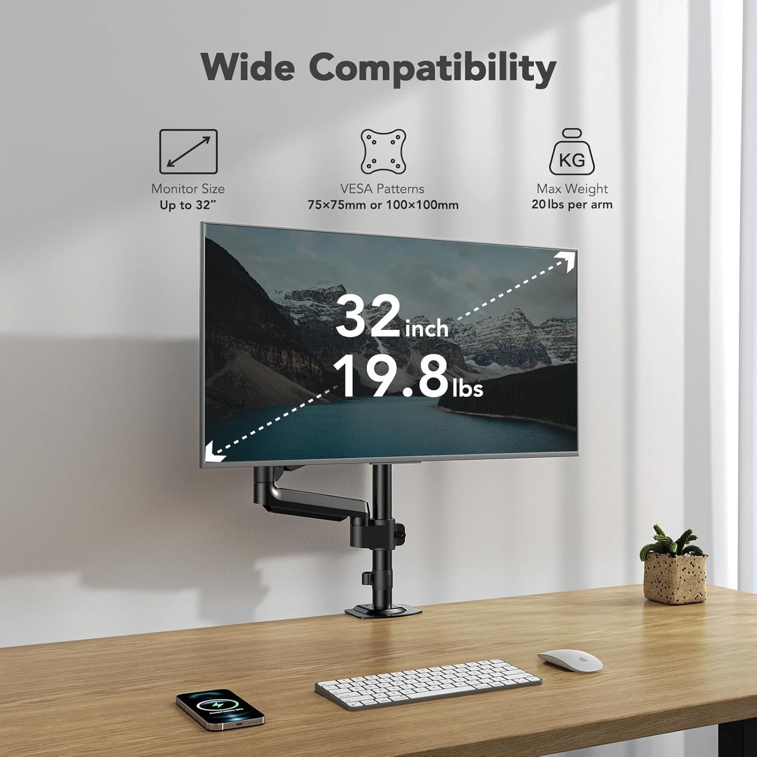 image:imageHUANUO Single Monitor Arm Tall Computer Monitor Stand for 1332 inch Screens Holds 44198 lbs Adjustable Monitor Mount Gas Spring Full Motion with CClamp amp Grommet Base VESA 75x75 or 100x100mm
