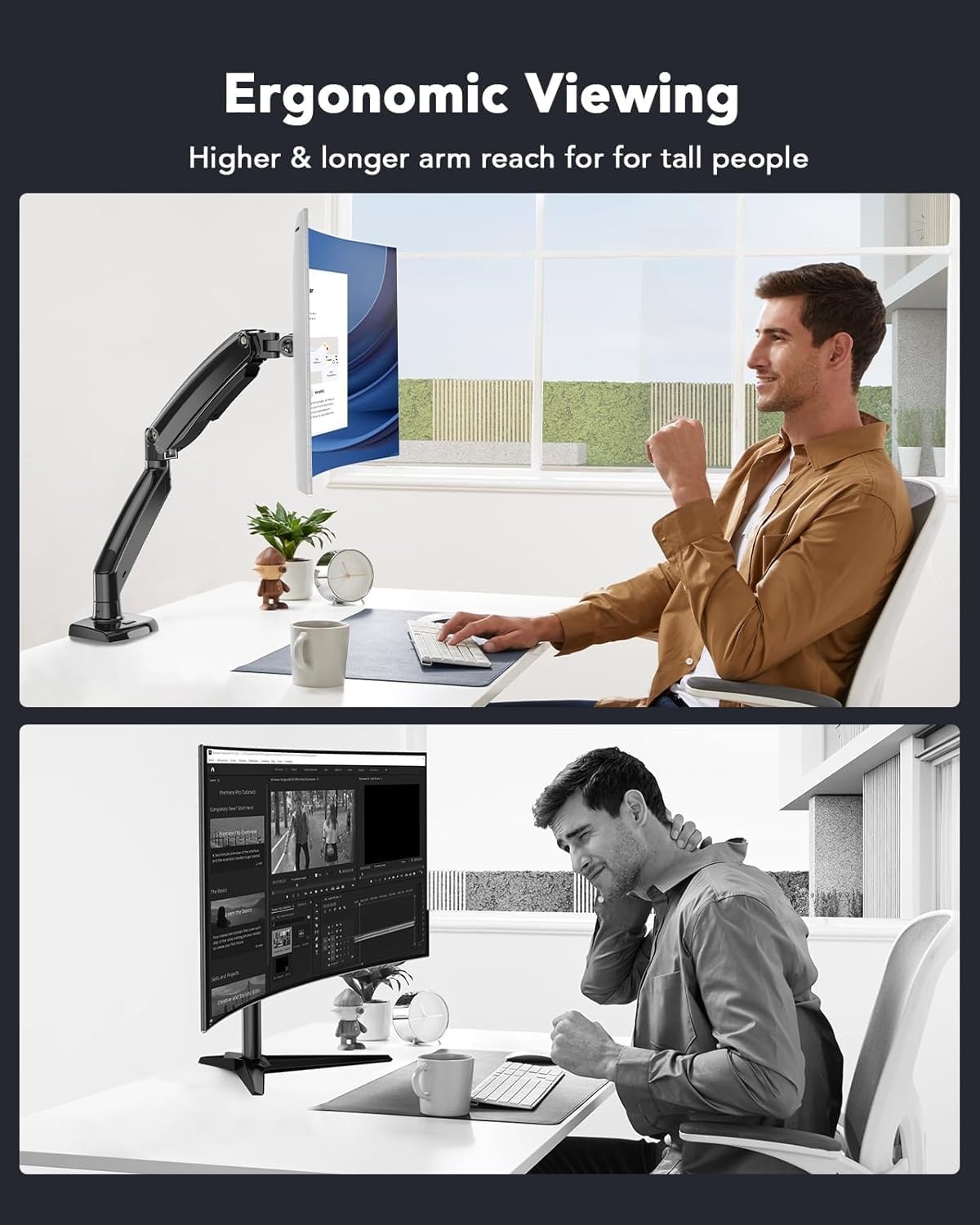 image:imageHUANUO Single Monitor Arm for 1349 inch Screens Ultrawide Computer Monitor Mount Holds 2648 lbs Upgraded Adjustable Stand with USB CClamp amp Grommet Base VESA 75x75 or 100x100mm1335