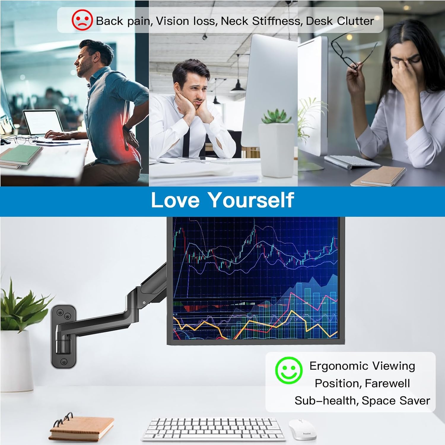 image:imageHUANUO Single Monitor Wall Mount for 13 to 32 Inch Computer Screen Gaming Monitor Wall Mount Arm Holds up to 176lbs Height Adjustable Full Motion Wall Monitor MountVESA Mount 75x75100x100