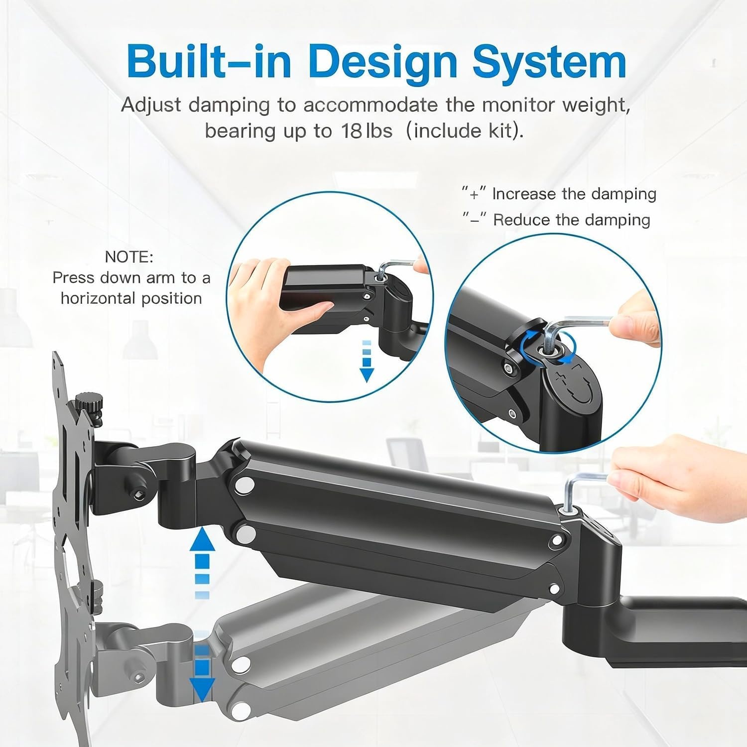 image:imageHUANUO Single Monitor Wall Mount for 13 to 32 Inch Computer Screen Gaming Monitor Wall Mount Arm Holds up to 176lbs Height Adjustable Full Motion Wall Monitor MountVESA Mount 75x75100x100