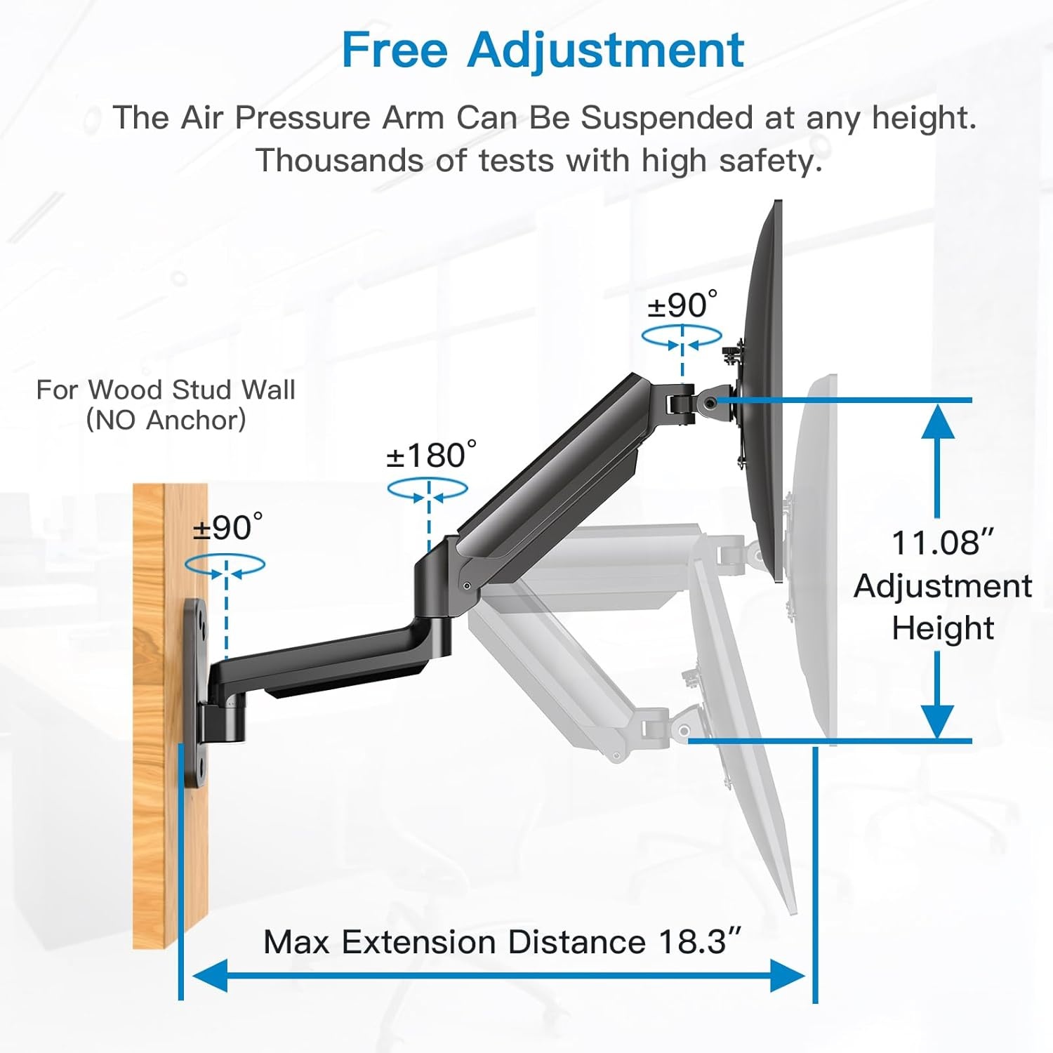 image:imageHUANUO Single Monitor Wall Mount for 13 to 32 Inch Computer Screen Gaming Monitor Wall Mount Arm Holds up to 176lbs Height Adjustable Full Motion Wall Monitor MountVESA Mount 75x75100x100