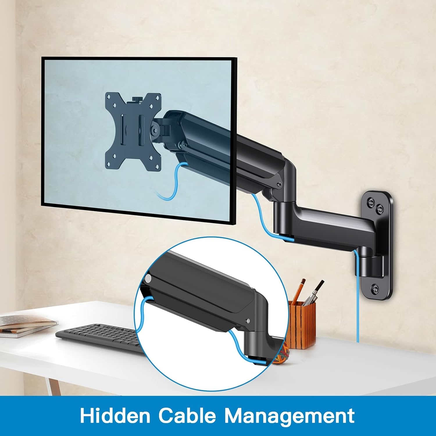 image:imageHUANUO Single Monitor Wall Mount for 13 to 32 Inch Computer Screen Gaming Monitor Wall Mount Arm Holds up to 176lbs Height Adjustable Full Motion Wall Monitor MountVESA Mount 75x75100x100