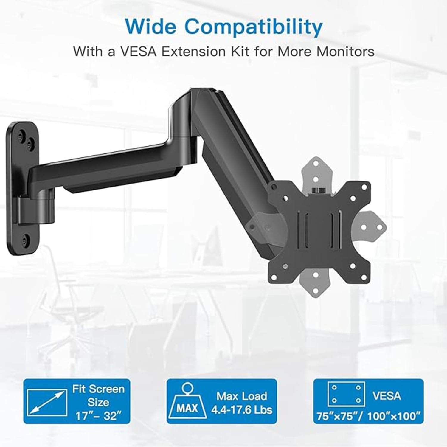 image:imageHUANUO Single Monitor Wall Mount for 13 to 32 Inch Computer Screen Gaming Monitor Wall Mount Arm Holds up to 176lbs Height Adjustable Full Motion Wall Monitor MountVESA Mount 75x75100x100