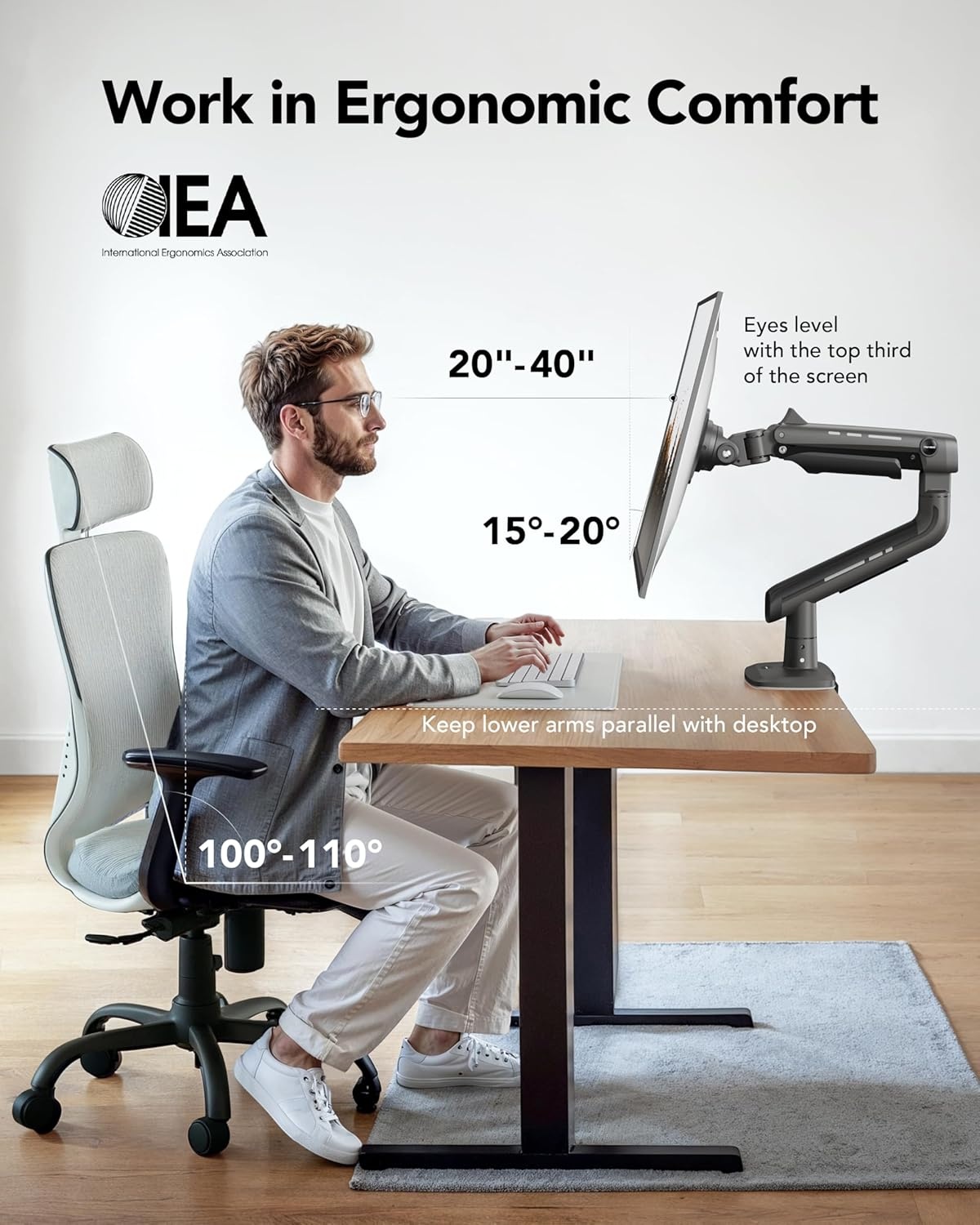 image:imageHUANUO TitanLift Monitor Arm for Ultrawide Screens up to 49 HeavyDuty Single Mount Holds 44 lbs Fully Adjustable Gaming Monitor Arm with CClamp amp Grommet Base Max VESA 100 x 100mm RGB49