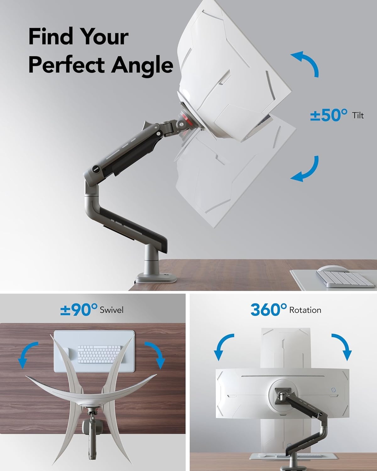 image:imageHUANUO TitanLift Monitor Arm for Ultrawide Screens up to 49 HeavyDuty Single Mount Holds 44 lbs Fully Adjustable Gaming Monitor Arm with CClamp amp Grommet Base Max VESA 100 x 100mm RGB49
