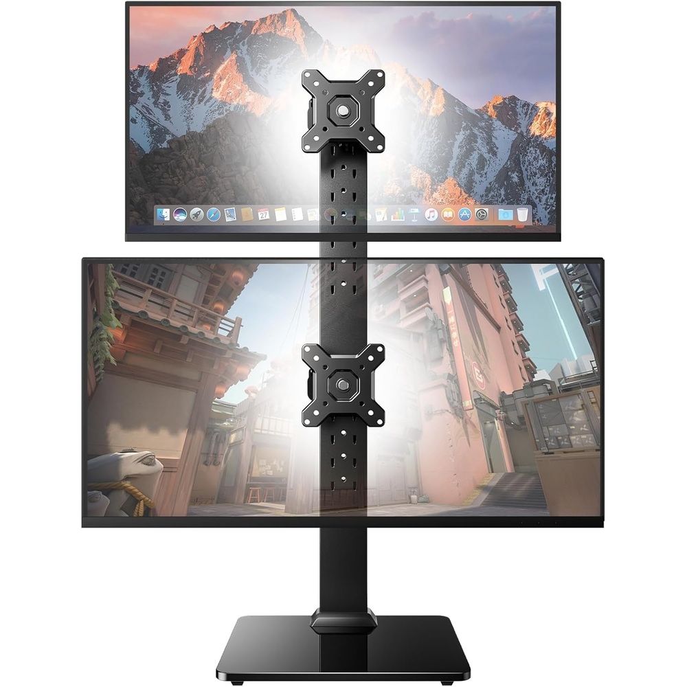 image:imageHUANUO Dual Monitor Stand for 13 to 34 Inch Max Load 44 lbs Vertical Monitor Mount Freestanding Monitor Riser with Swivel Tilt Rotation 13 Height Settings Max VESA 100x100