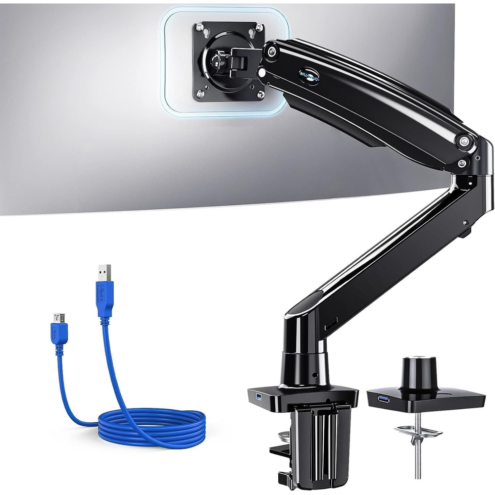 image:imageHUANUO Single Monitor Arm for 1349 inch Screens Ultrawide Computer Monitor Mount Holds 2648 lbs Upgraded Adjustable Stand with USB CClamp amp Grommet Base VESA 75x75 or 100x100mm1335