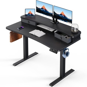 image:imageHUANUO 48 x 24 Electric Standing Desk with 2 Drawers CClamp Mount Compatible Height Adjustable Computer Desk Home Office Stand Up Desk with 4 Preset Heights amp 2 Hooks BlackBlack