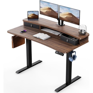 image:imageHUANUO 48 x 24 Electric Standing Desk with 2 Drawers CClamp Mount Compatible Height Adjustable Computer Desk Home Office Stand Up Desk with 4 Preset Heights amp 2 Hooks BlackWalnut