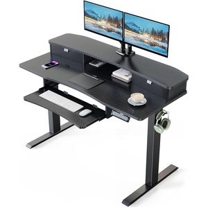 image:imageHUANUO 55 x 26 Electric Standing Desk with 2 Drawers amp 267 Large Keyboard Tray CClamp Mount Compatible Adjustable Computer Desk for Home Office Stand Up Desk with 4 Height Presets VintageBlack