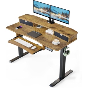 image:imageHUANUO 55 x 26 Electric Standing Desk with 2 Drawers amp 267 Large Keyboard Tray CClamp Mount Compatible Adjustable Computer Desk for Home Office Stand Up Desk with 4 Height Presets VintageVintage Brown