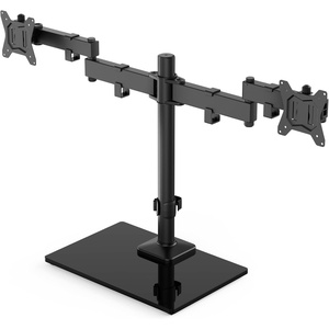 image:imageHUANUO Freestanding Dual Monitor Stand 32 Inch Dual Monitor Mount for 2 Screens Holds up to 198 lbs per Arm Gaming Monitor Arm Riser with TemperedGlass Base Tilt Swivel Rotation Black