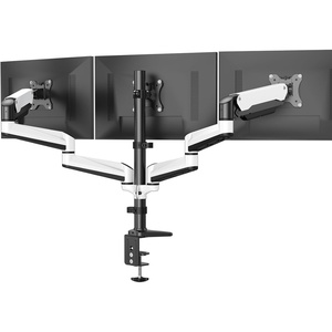 image:imageHUANUO Gaming Triple Monitor Stand Full Motion Articulating Triple Monitor Mount Fit 17 to 32 inch FlatCurved LCD Computer Screens with Clamp Grommet Kit SilverWhite
