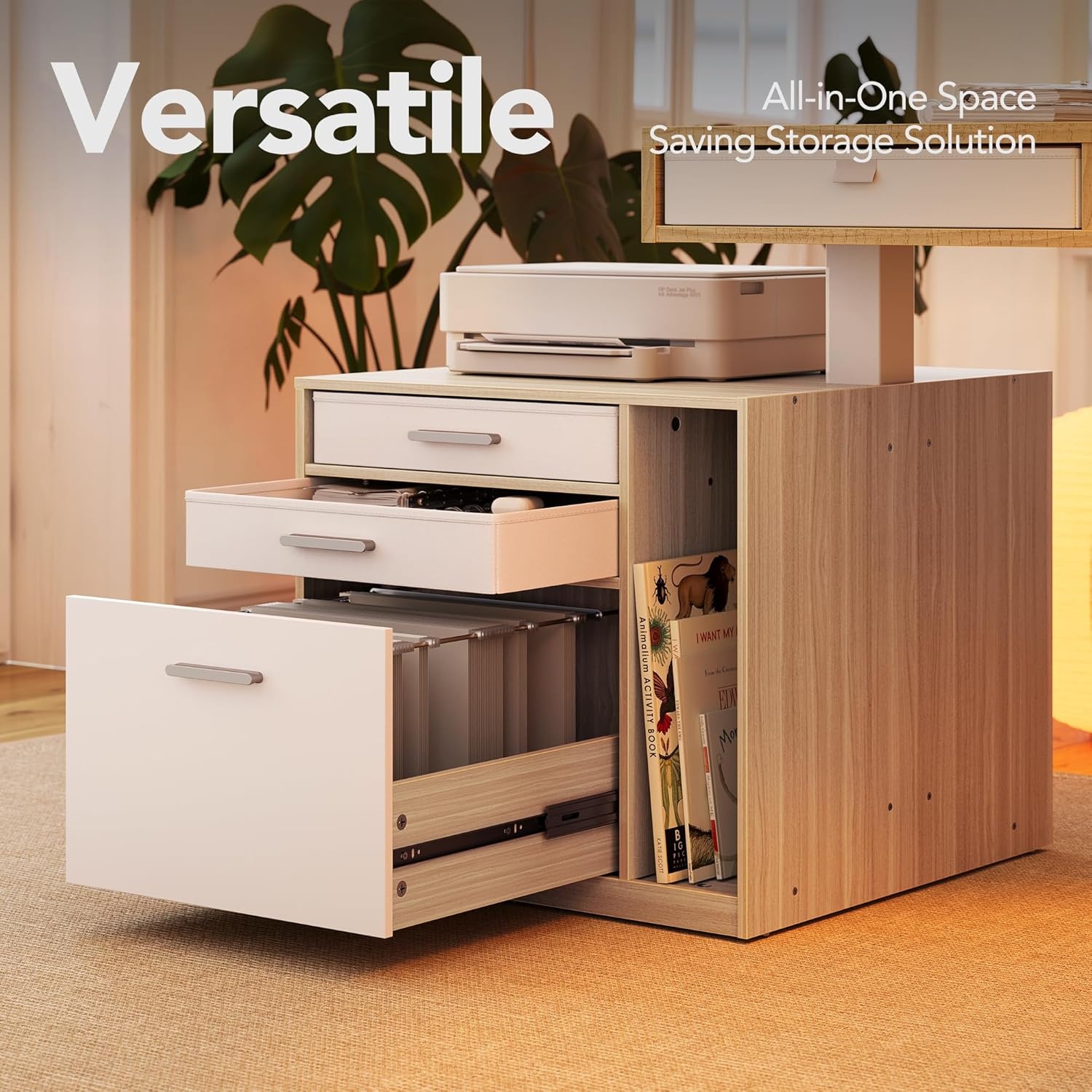 image:imageHUANUO 655 576 Electric L Shaped Standing Desk with 6 Storage Drawers 2Tier Corner Sit Stand Desk with Power Strip Tray amp Cable Grommets Height Adjustable Computer Gaming Table WalnutLight Walnut