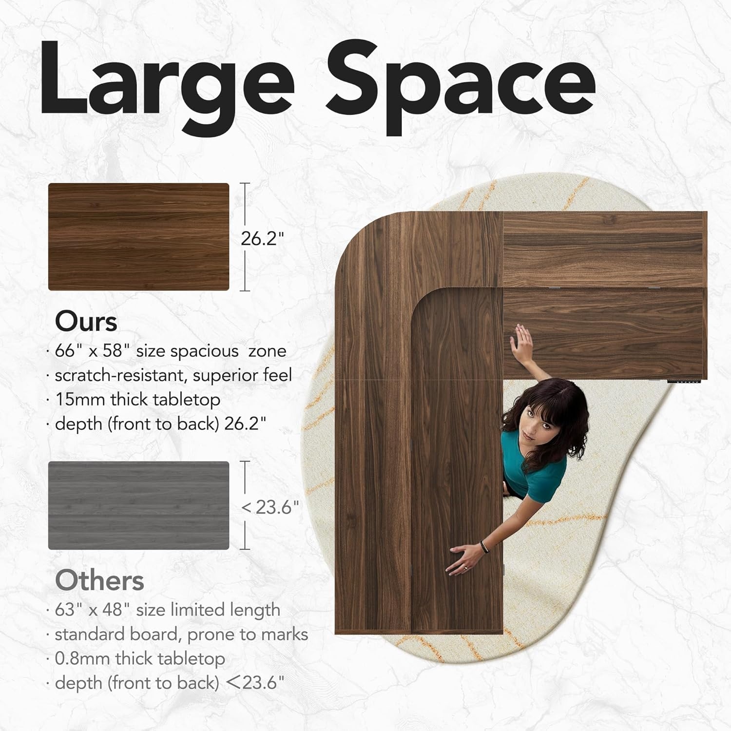 image:imageHUANUO 655 576 Electric L Shaped Standing Desk with 6 Storage Drawers 2Tier Corner Sit Stand Desk with Power Strip Tray amp Cable Grommets Height Adjustable Computer Gaming Table WalnutWalnut