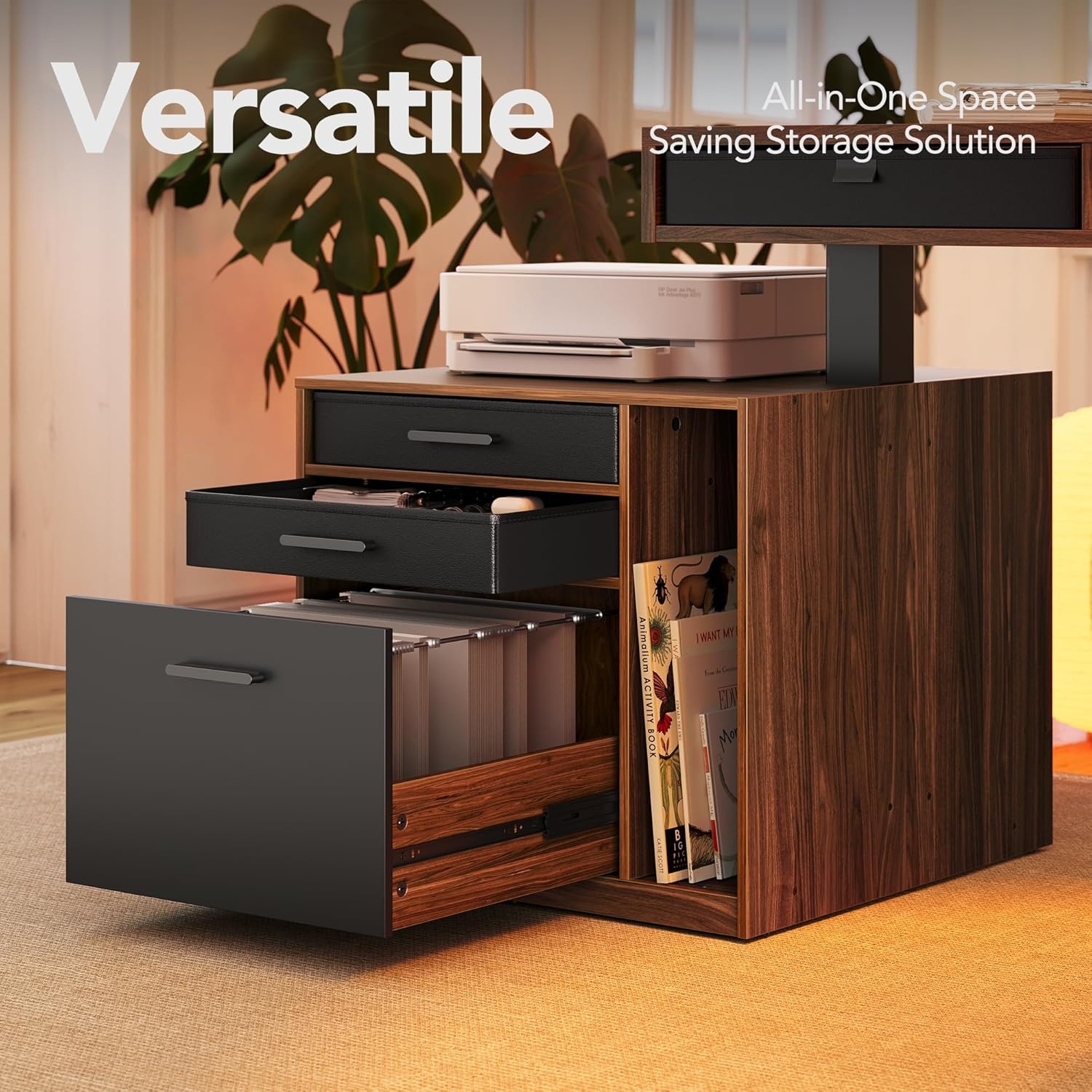 image:imageHUANUO 655 576 Electric L Shaped Standing Desk with 6 Storage Drawers 2Tier Corner Sit Stand Desk with Power Strip Tray amp Cable Grommets Height Adjustable Computer Gaming Table WalnutWalnut