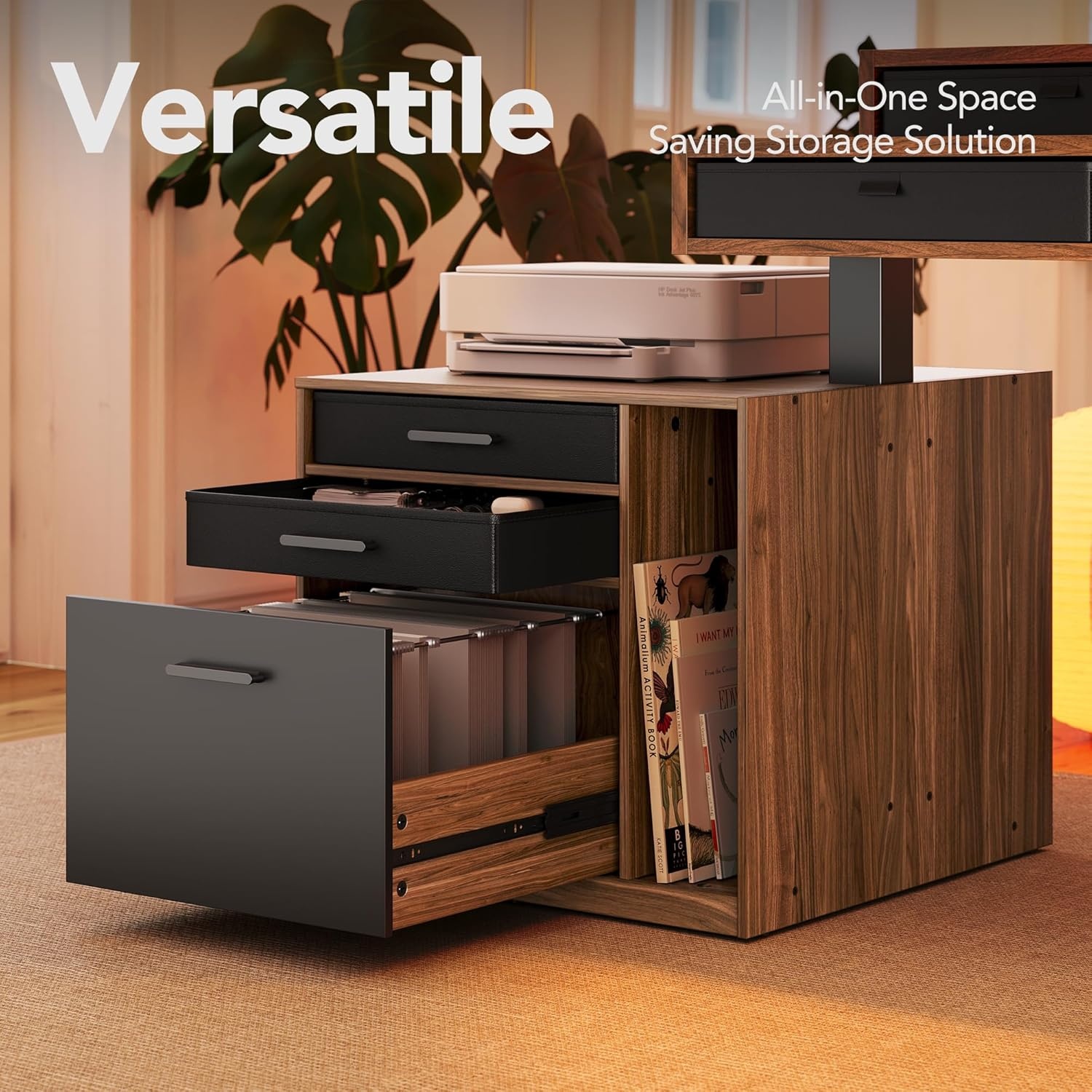 image:imageHUANUO 655 576 Electric L Shaped Standing Desk with 6 Storage Drawers 2Tier Corner Sit Stand Desk with Power Strip Tray amp Cable Grommets Height Adjustable Computer Gaming Table WalnutWalnut