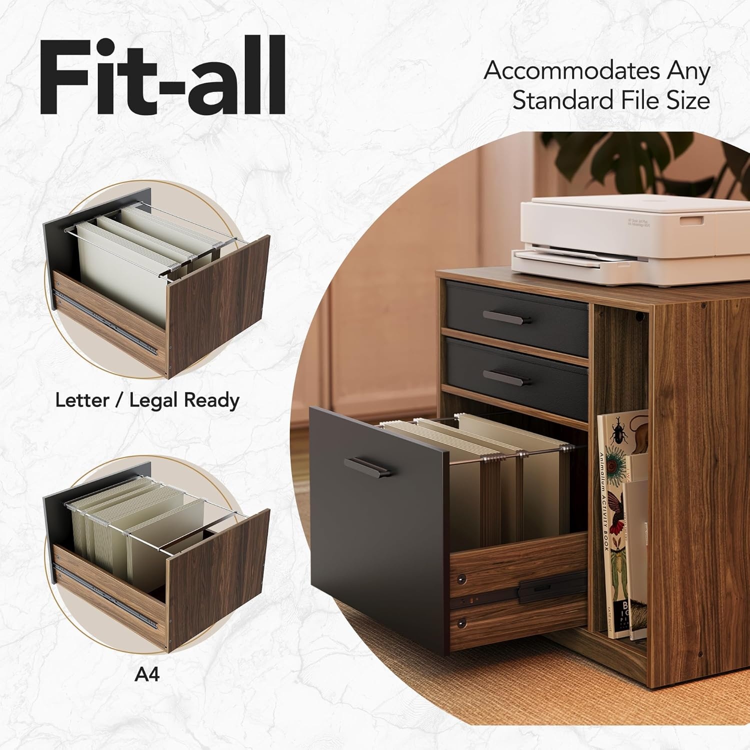 image:imageHUANUO 655 576 Electric L Shaped Standing Desk with 6 Storage Drawers 2Tier Corner Sit Stand Desk with Power Strip Tray amp Cable Grommets Height Adjustable Computer Gaming Table WalnutWalnut