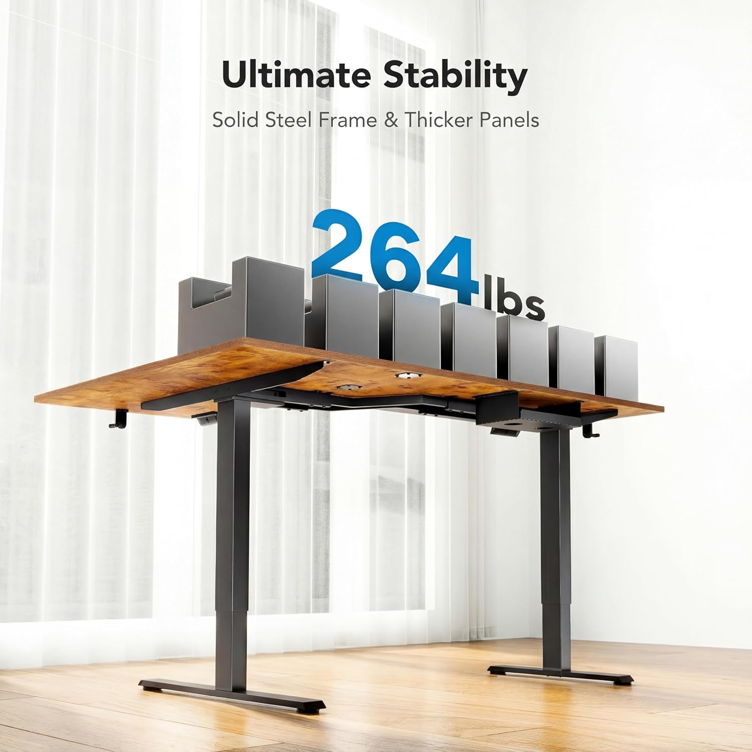 image:imageHUANUO 71x48 inch Dual Motor L Shaped Electric Standing Desk with 3 Preset Heights Electric Height Adjustable Computer Table 2 Hooks amp Cable Tray Raising Desk for Home Office Vintage BrownVintage Brown